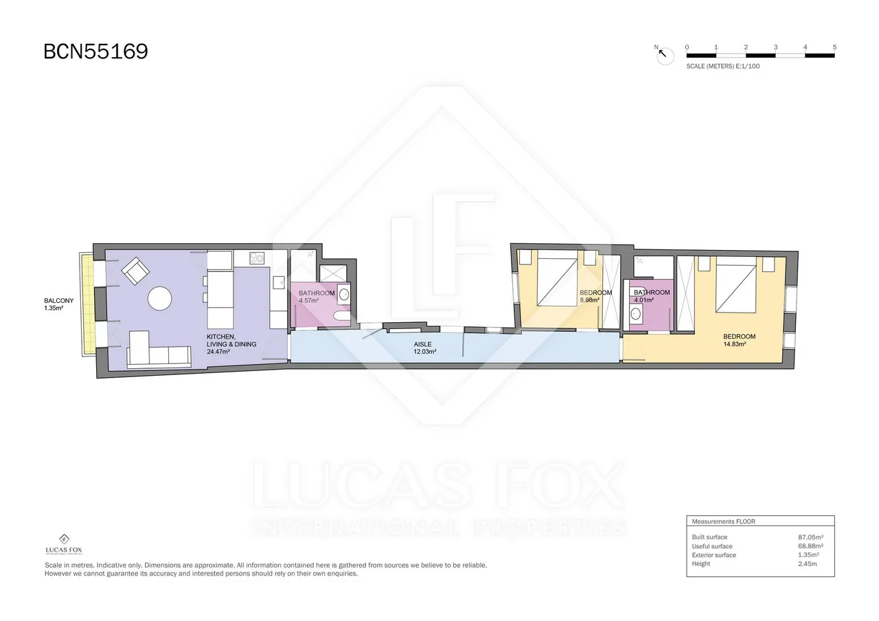 living - 87m² apartment for sale in Gótico, Barcelona - Floor Plan - 1