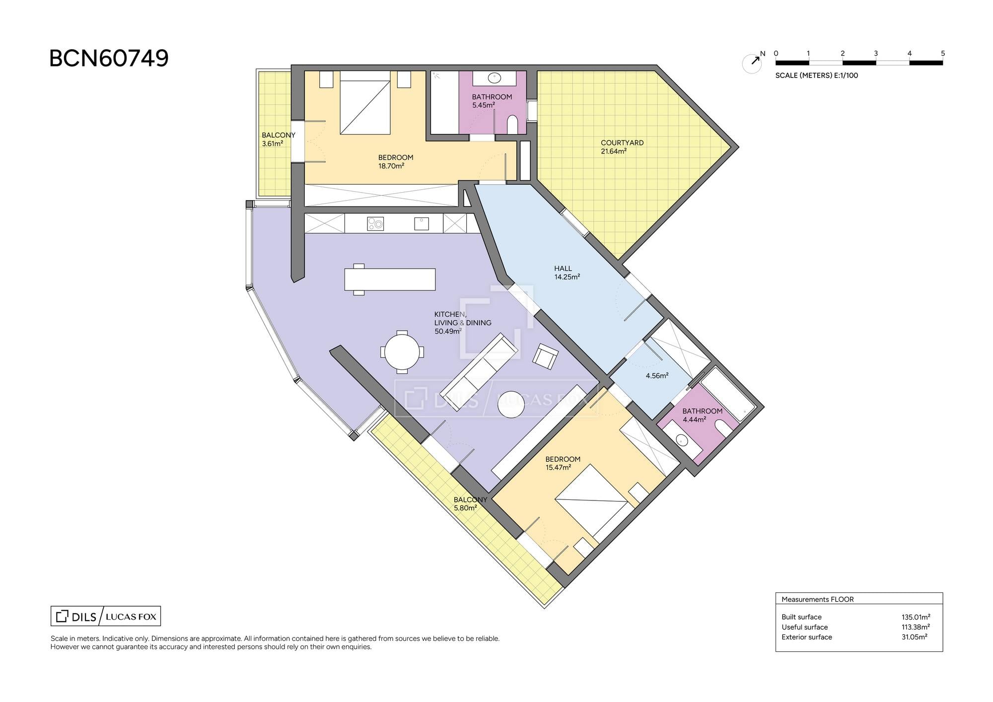 living - Piso de 134m² con 26m² terraza en venta en Eixample Derecho - Plano del piso thumbnail - 1