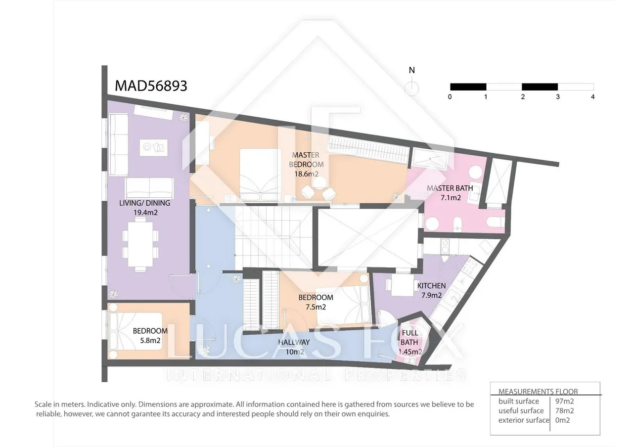 living - Piso de 113m² en venta en Sol, Madrid - Plano del piso - 1