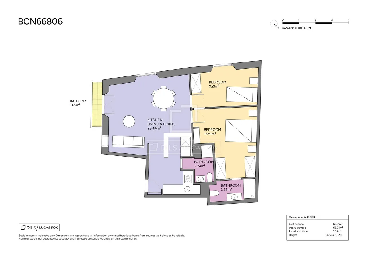 living - 77m² apartment for sale in El Born, Barcelona - Floor Plan - 1