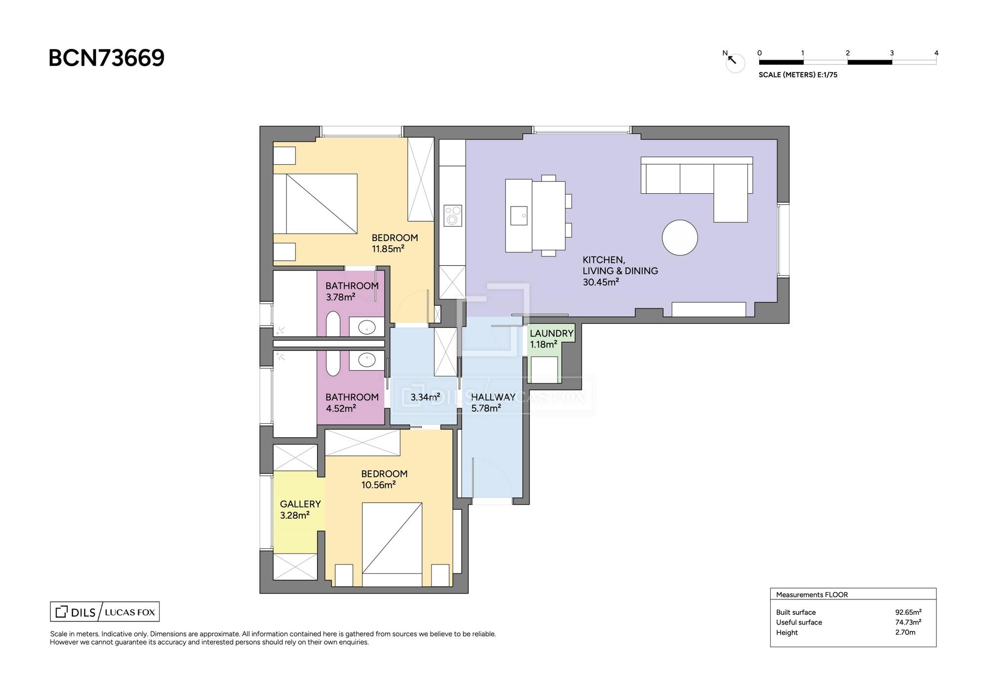 living - 92m² apartment for sale in Eixample Left, Barcelona - Floor Plan thumbnail - 1