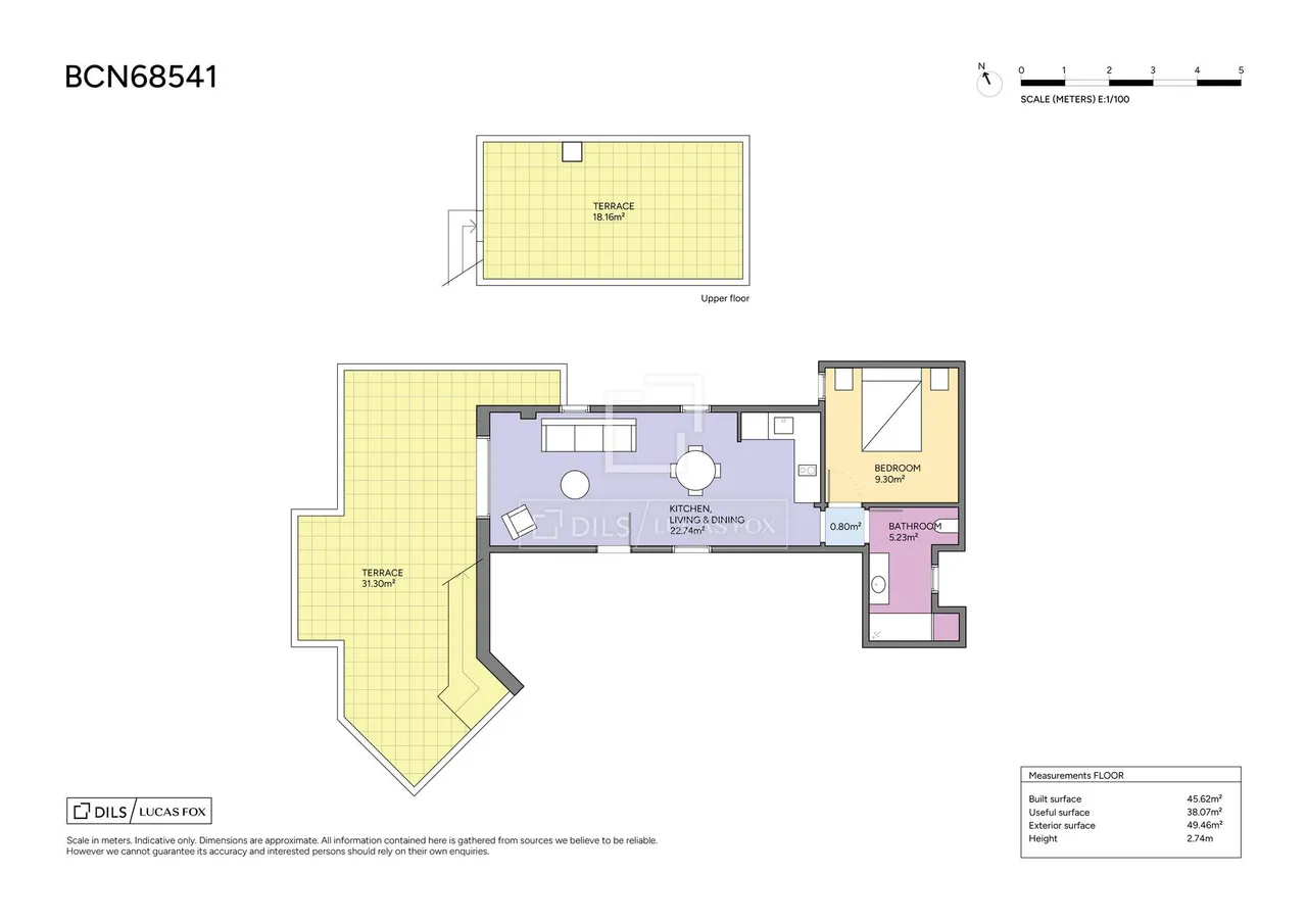 living - 43m² penthouse with 58m² terrace for sale in Poble Sec - Floor Plan - 1
