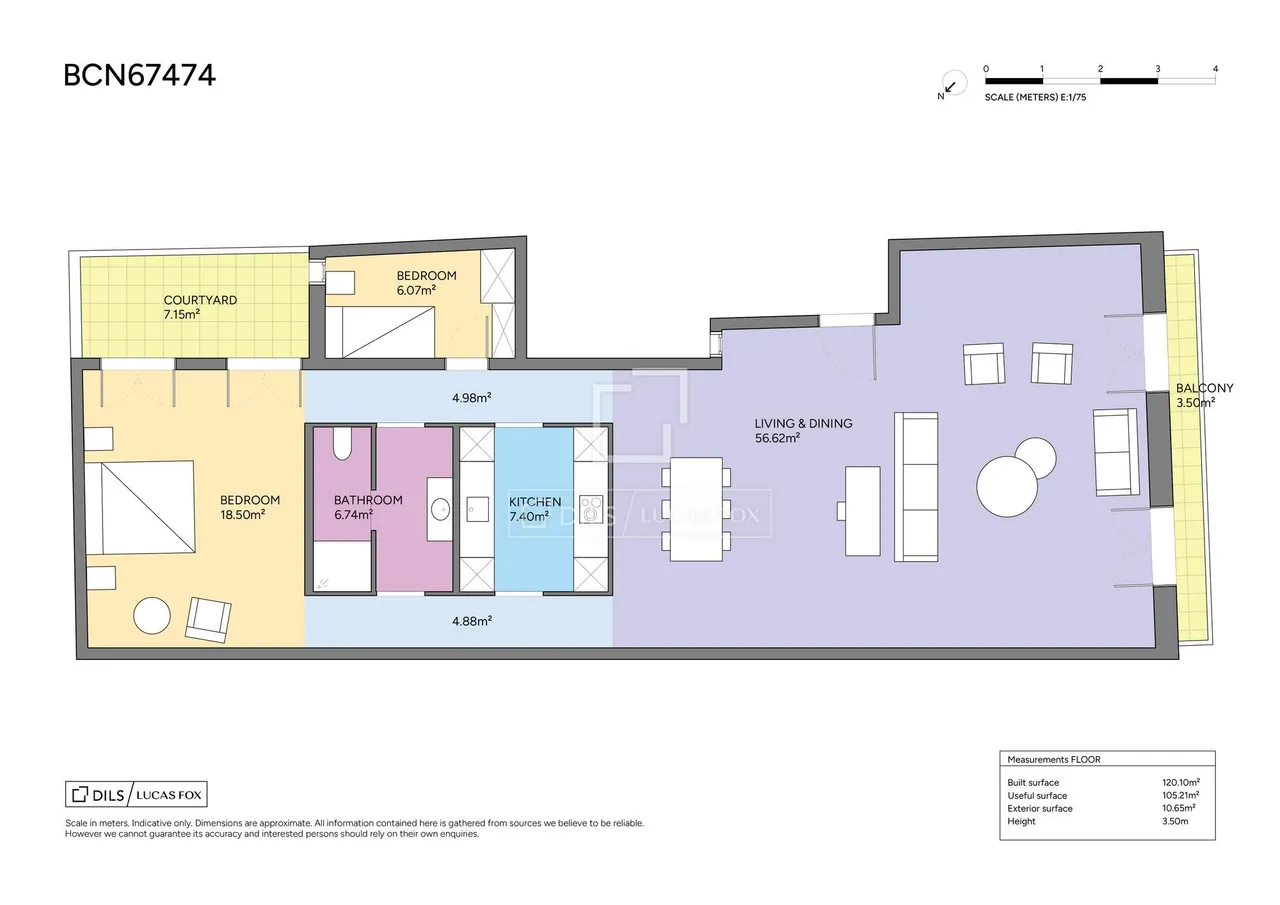 living - Piso de 120m² con 10m² terraza en venta en El Born - Plano del piso - 1