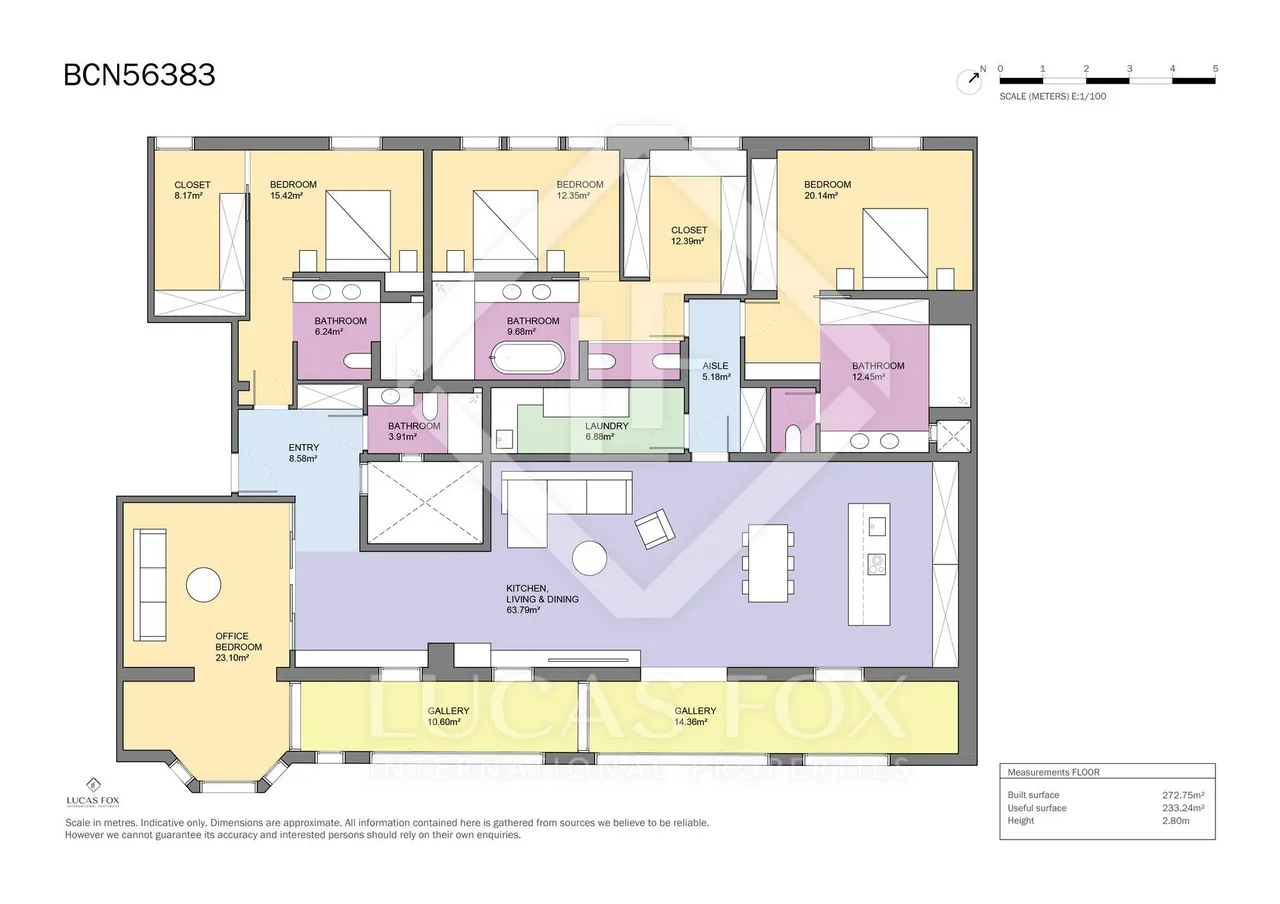 living - Piso de 273m² en venta en Eixample Derecho, Barcelona - Plano del piso - 1
