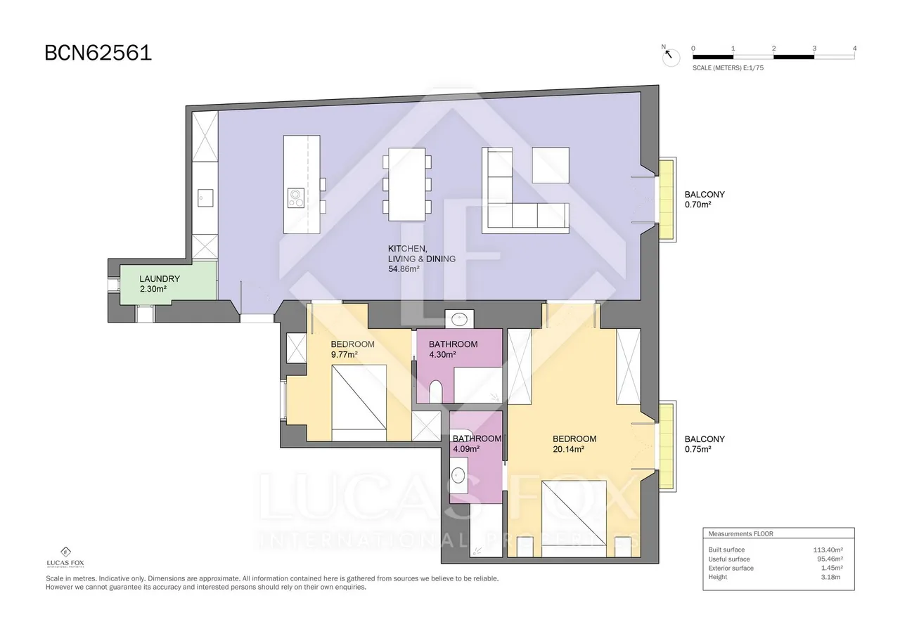 living - Piso de 113m² en venta en Gótico, Barcelona - Plano del piso - 1