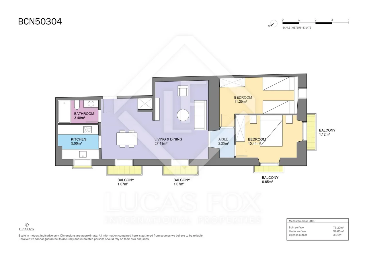 living - Piso de 76m² en venta en Gótico, Barcelona - Plano del piso - 1