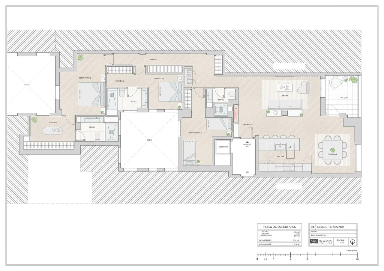 living - Piso de 253m² en venta en Castellana, Madrid - Plano del piso - 1