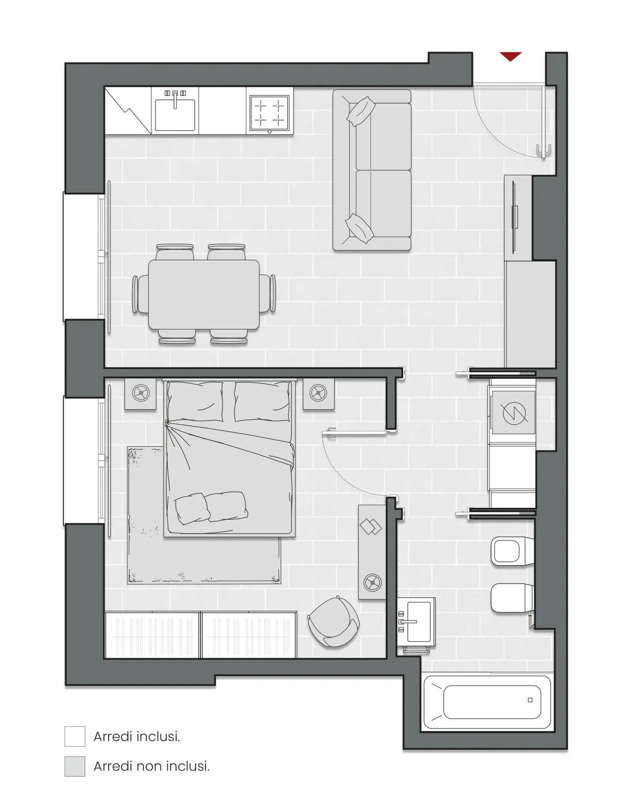 One Bedroom of 56 sqm - Edificio C2 - LivinUp  | Milano - Floor Plan - 1
