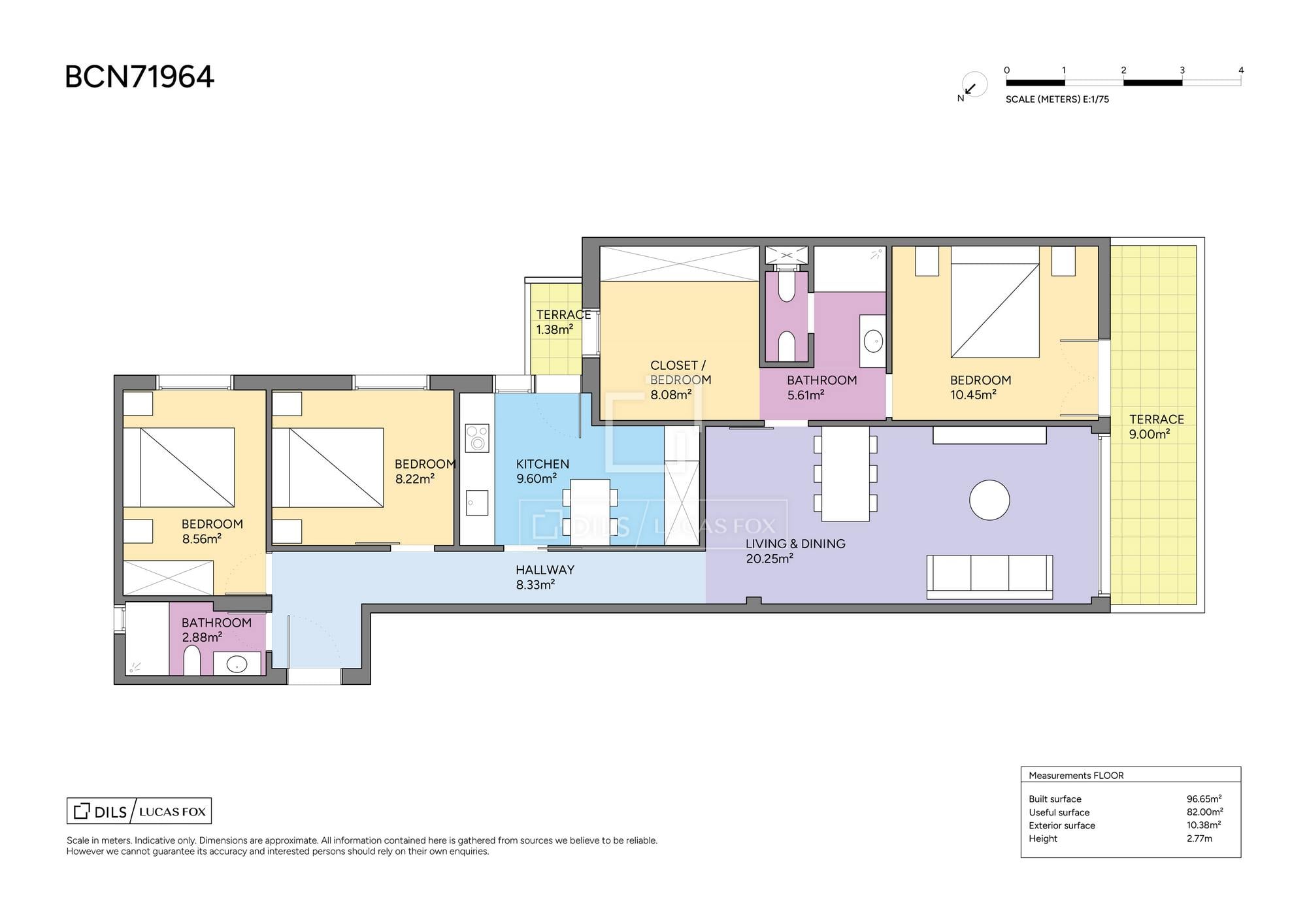 living - Piso de 90m² en venta en Sant Antoni, Barcelona - Plano del piso thumbnail - 1