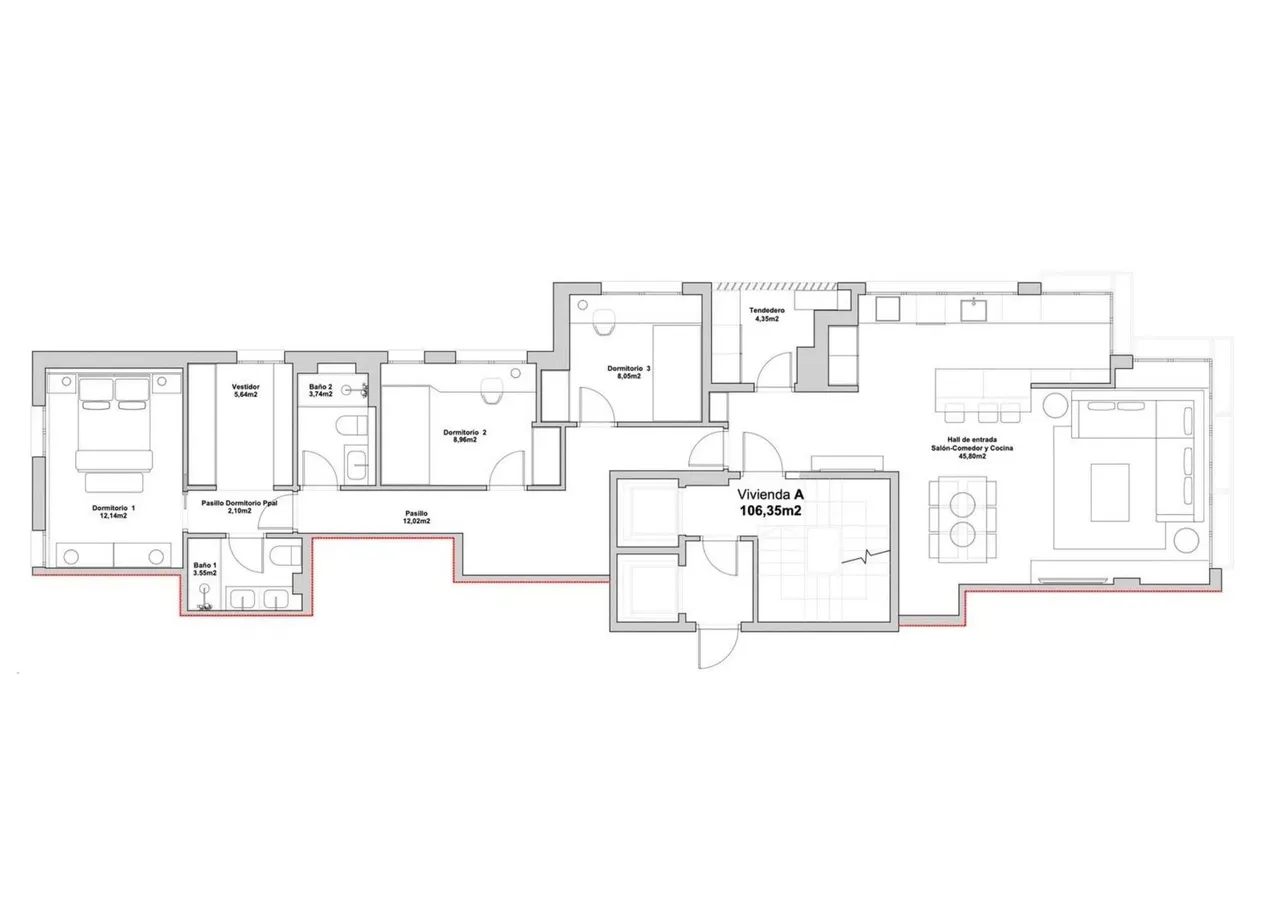 living - Piso de 145m² en venta en Arturo Soria, Madrid - Plano del piso - 3