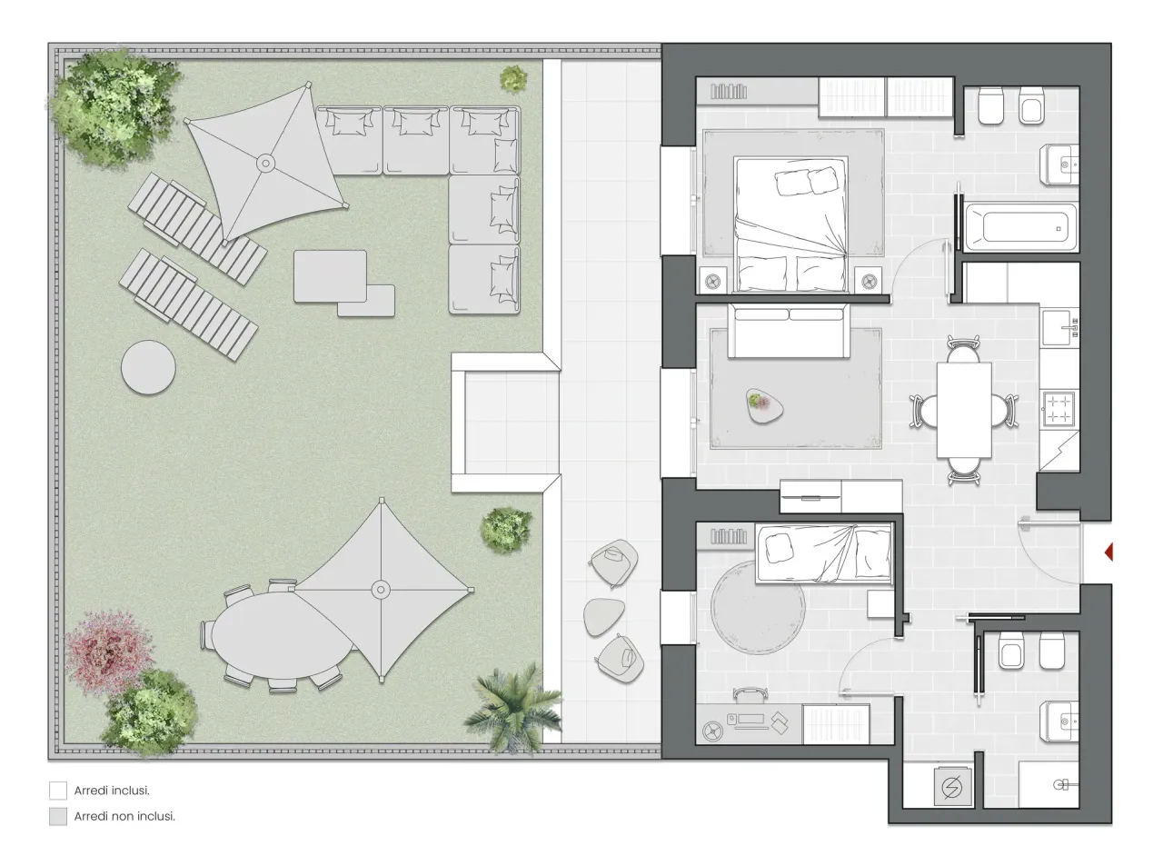 Two Bedrooms Compact of 85 sqm - Edificio A1 - LivinUp  | Milano - Floor Plan - 1