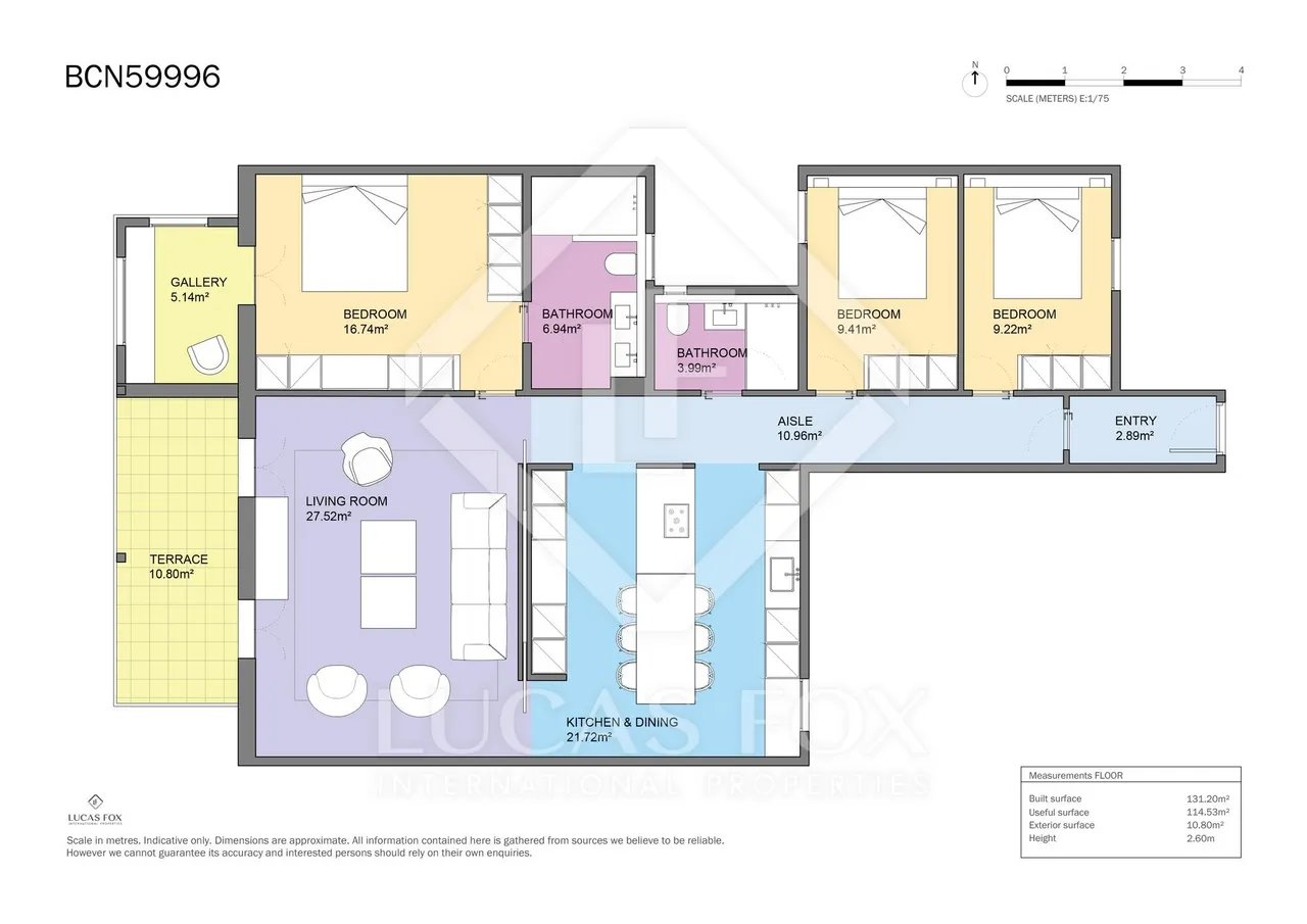 living - 132m² apartment with 11m² terrace for sale in Eixample Right - Floor Plan - 1