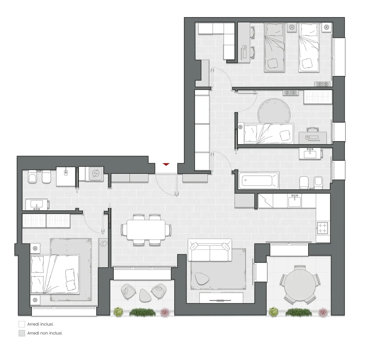 Three Bedrooms of 128 sqm - Edificio C2 - LivinUp  | Milano - Floor Plan - 1
