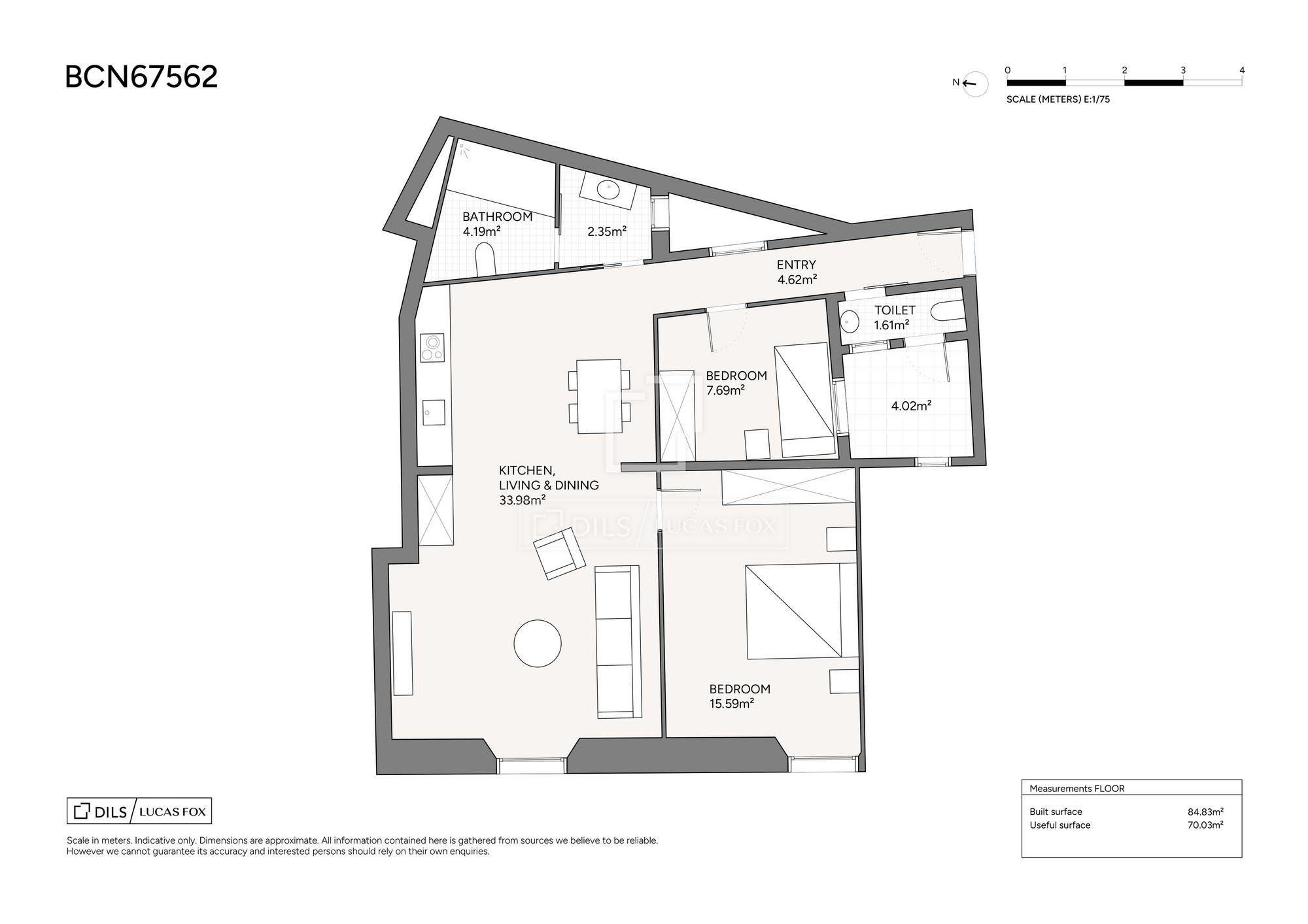 living - 85m² apartment for sale in Gótico, Barcelona - Floor Plan - 1
