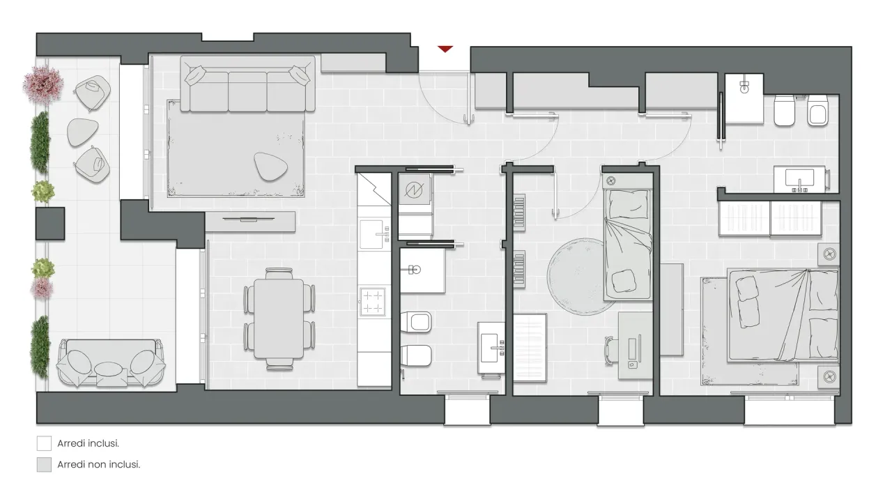 Two Bedrooms of 95 sqm - Edificio C2 - LivinUp  | Milano - Floor Plan - 1