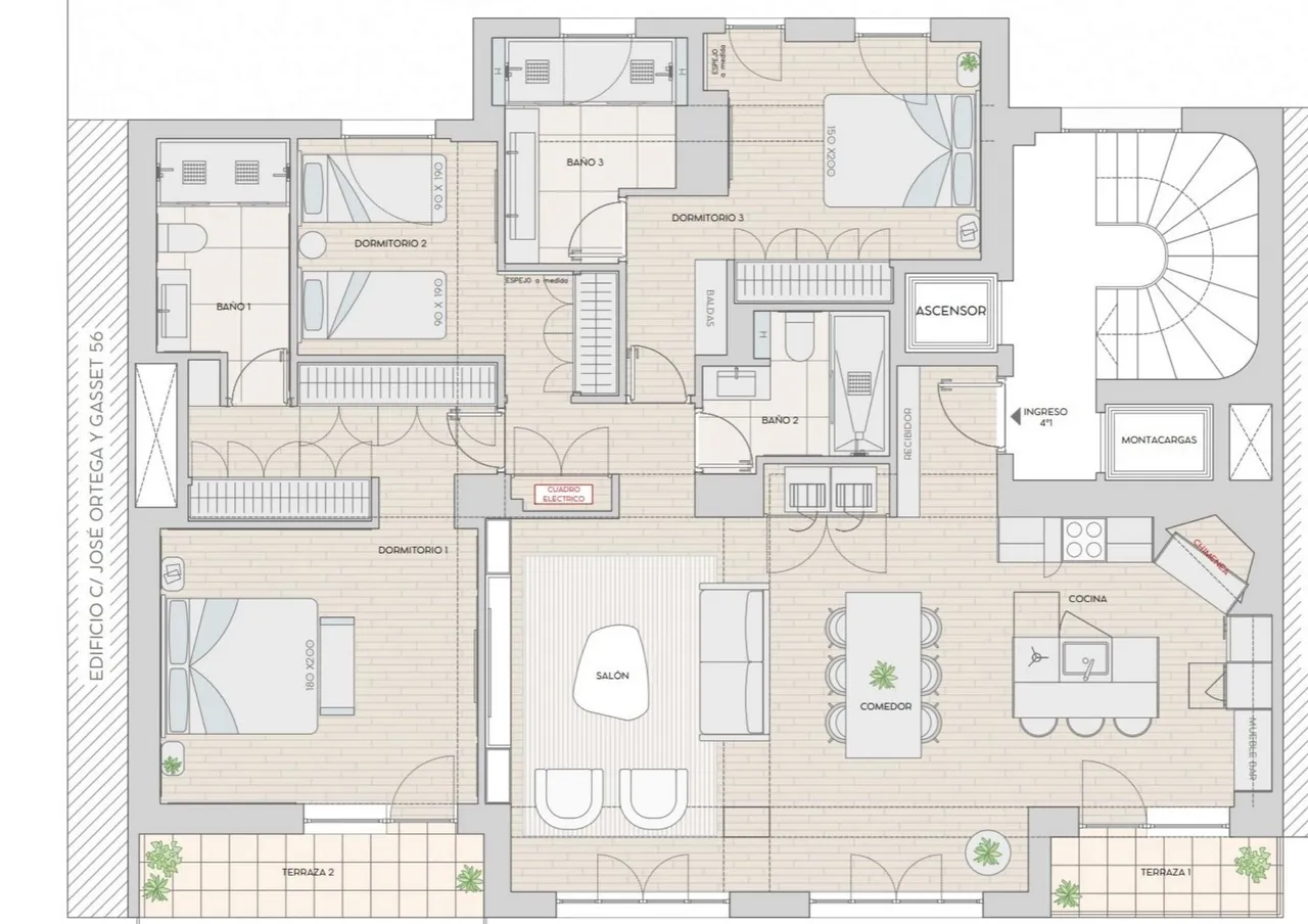 living - Piso de 200m² con 9m² terraza en venta en Lista, Madrid - Plano del piso - 1