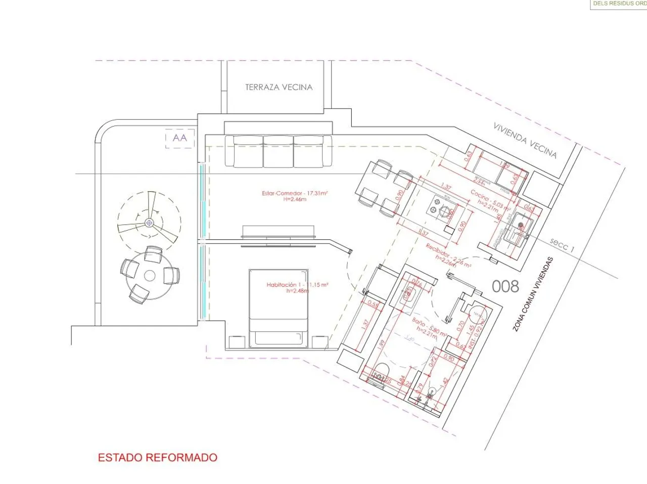 living - Piso de 72m² con 13m² terraza en venta en Ibiza ciudad - Plano del piso - 1
