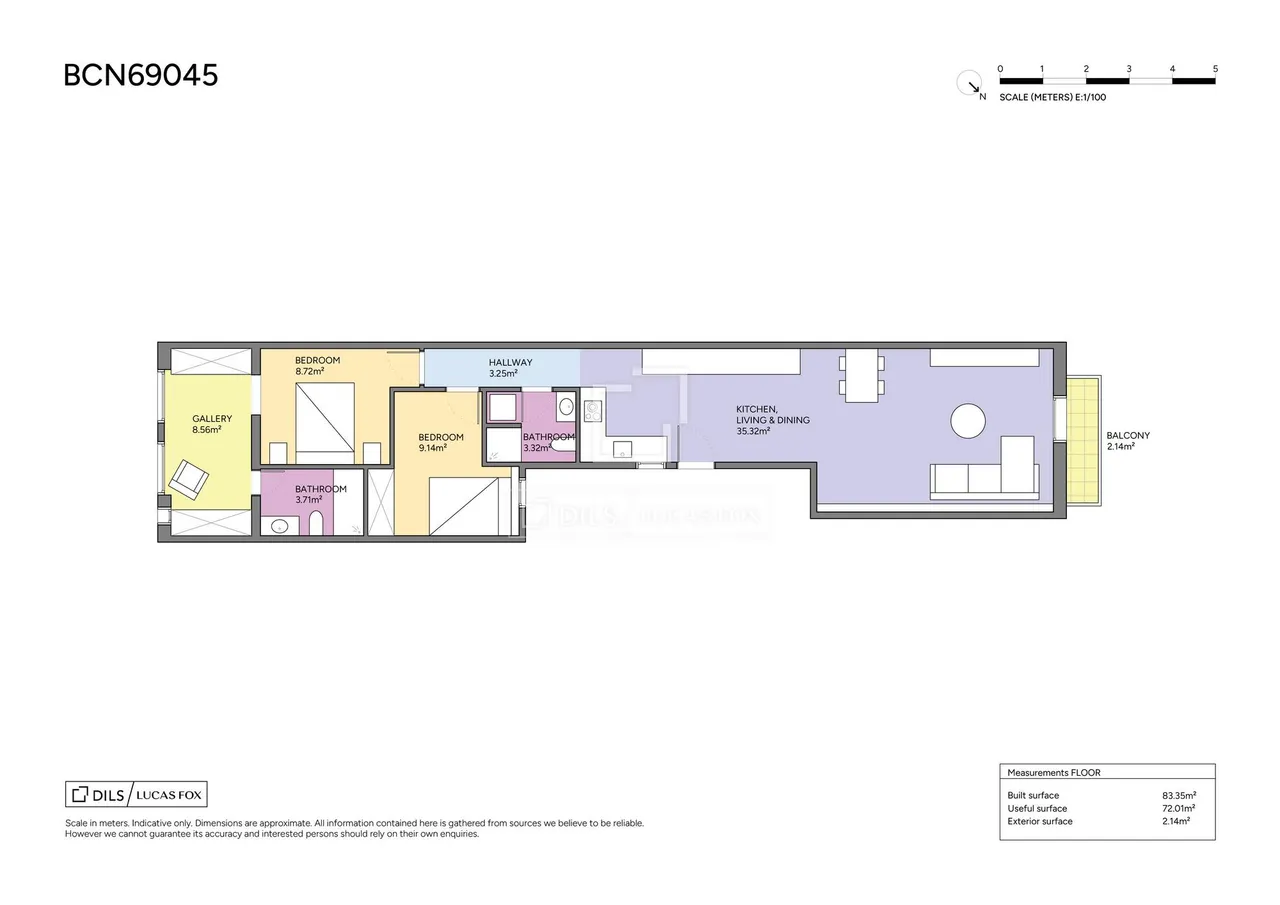 living - Piso de 84m² en venta en Eixample Derecho, Barcelona - Plano del piso - 1