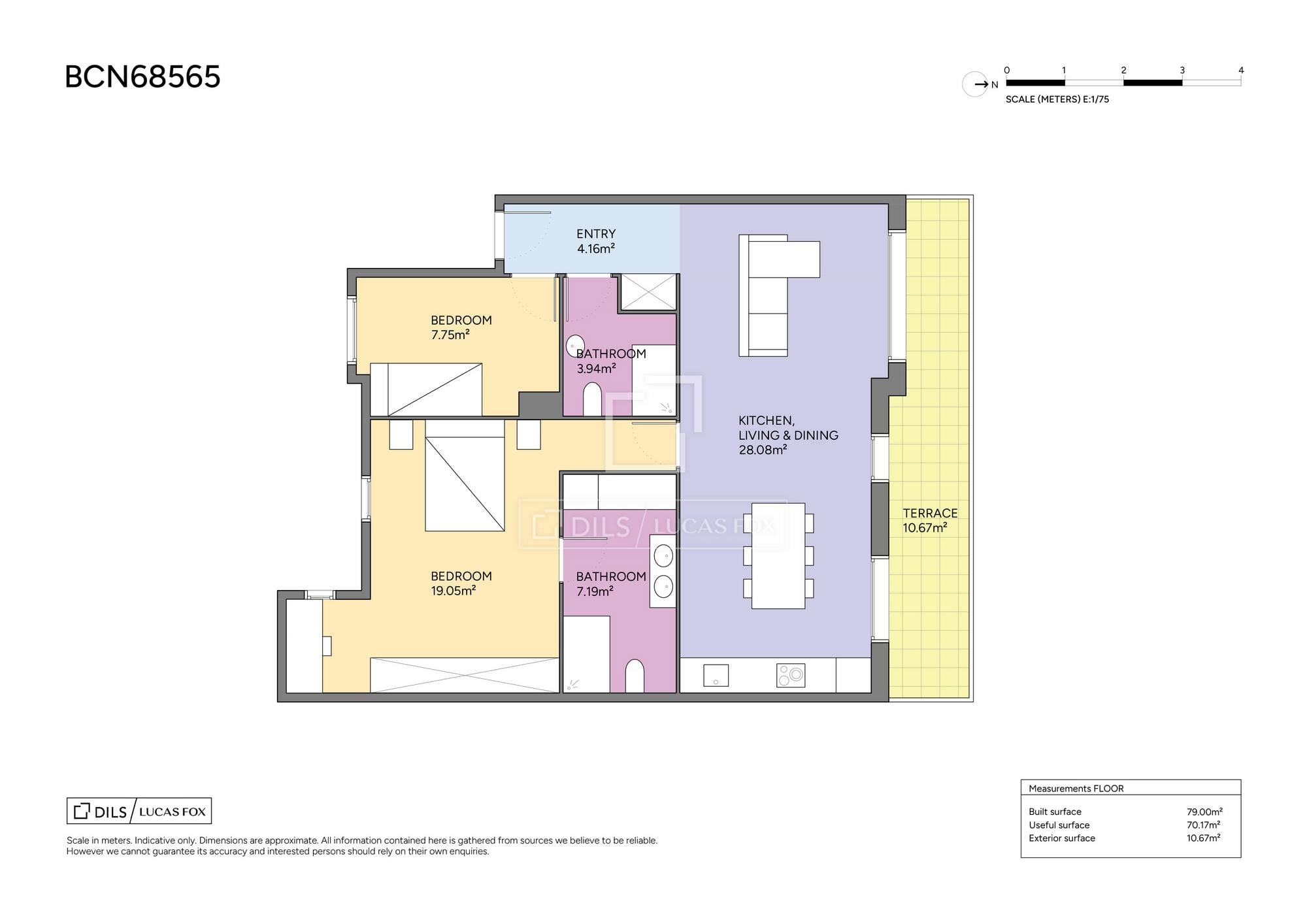 living - 79m² apartment with 11m² terrace for sale in Poble Sec - Floor Plan thumbnail - 1