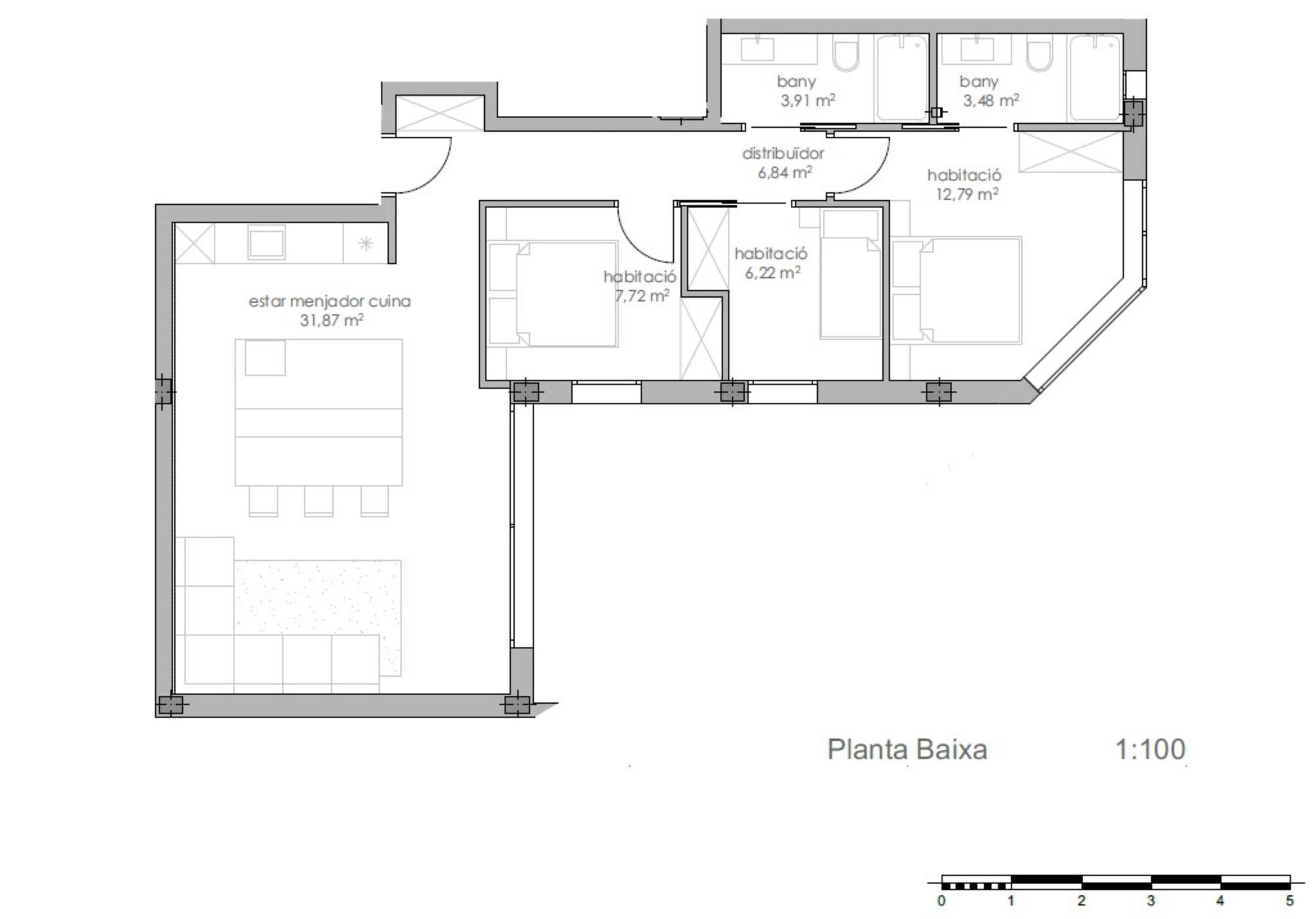 living - 86m² apartment with 62m² garden for sale in Palamós - Floor Plan - 2