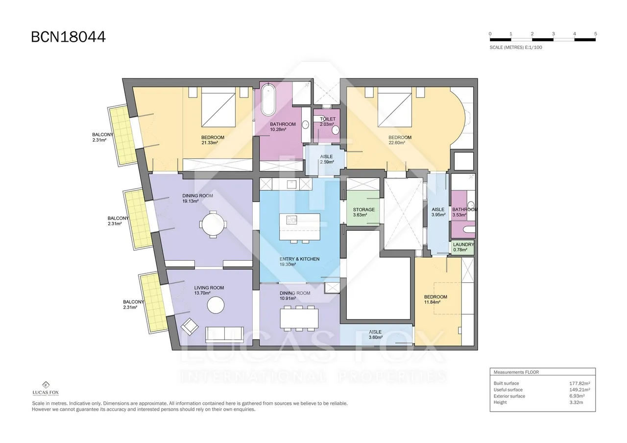 living - Piso de 178m² con 7m² terraza en venta en Gótico, Barcelona - Plano del piso - 1