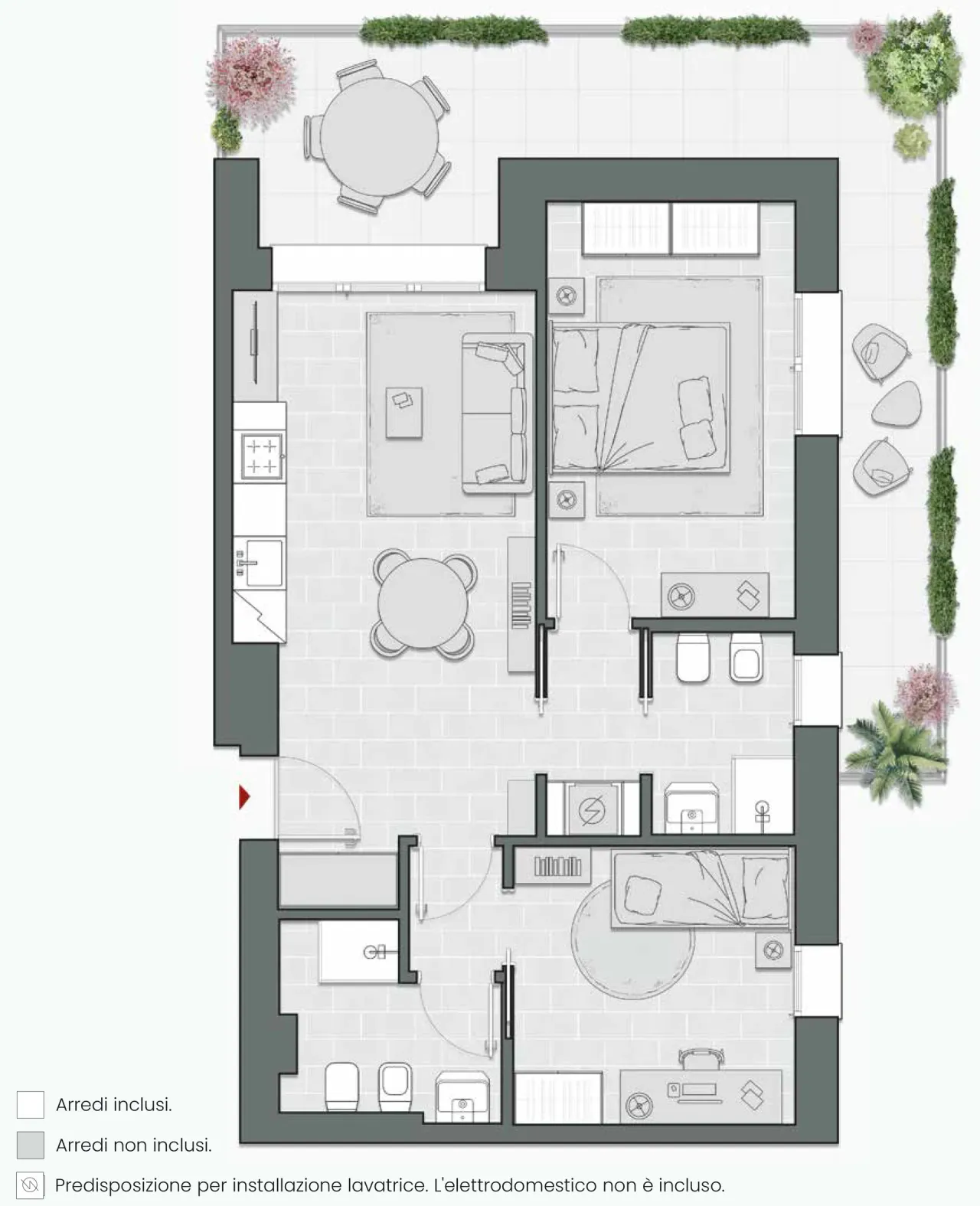 Two Bedrooms Compact of 88 sqm - Edificio C4 - LivinUp  | Milano - Floor Plan - 1