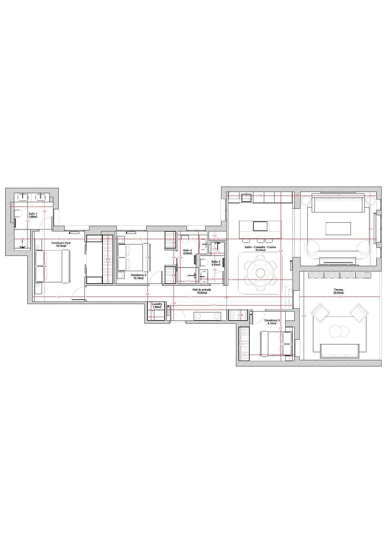 living - 154m² apartment with 23m² terrace for sale in Goya, Madrid - Floor Plan - 1
