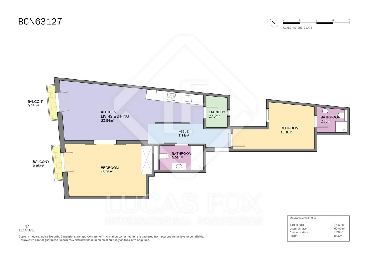 living - Piso de 77m² en venta en Eixample Derecho, Barcelona - Plano del piso - 1