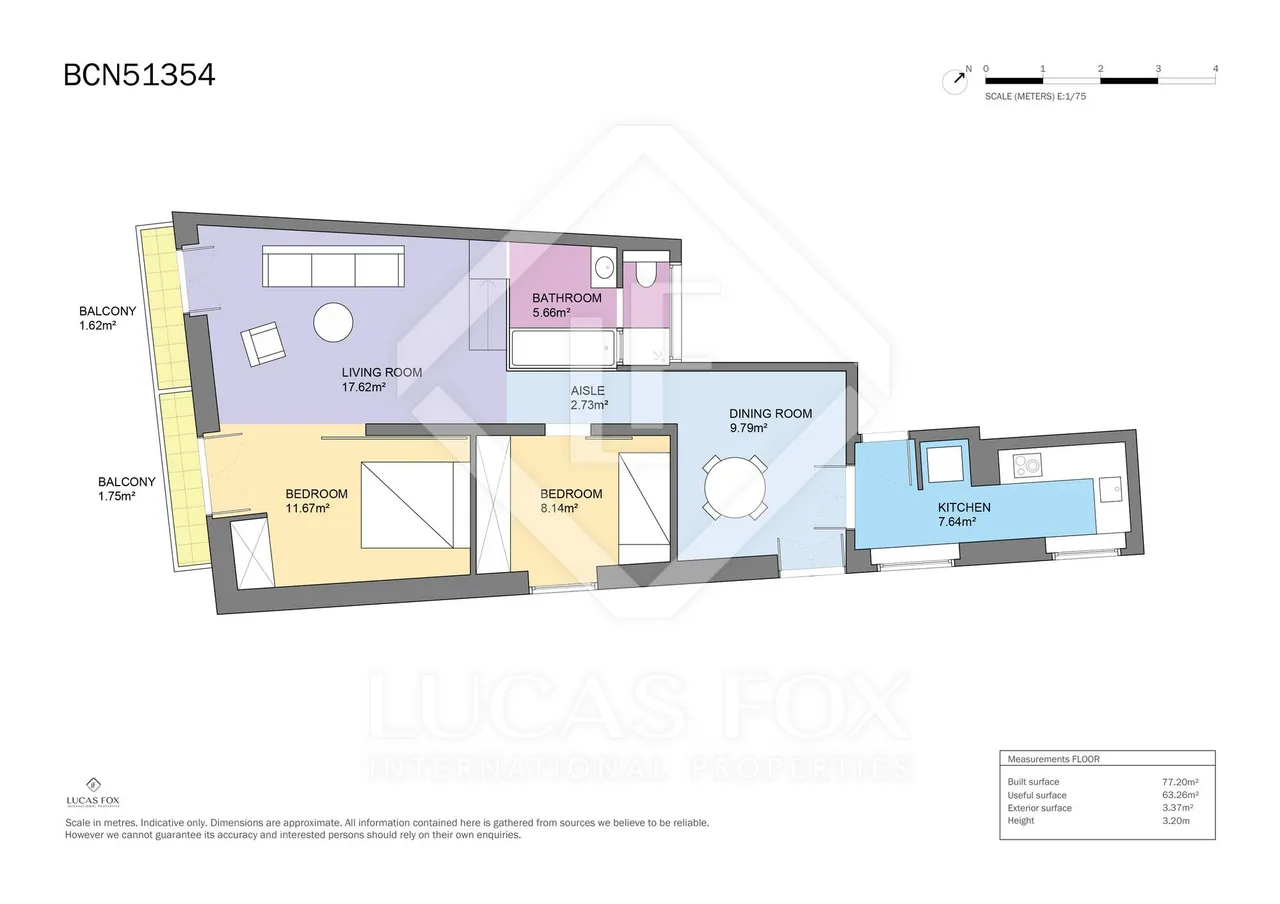 living - Piso de 73m² en venta en Gótico, Barcelona - Plano del piso - 1