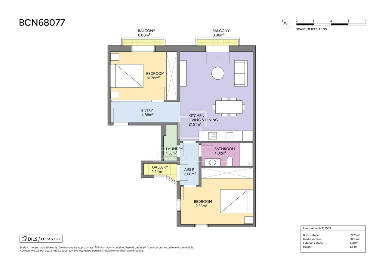 living - Piso de 150m² en venta en El Born, Barcelona - Plano del piso - 2
