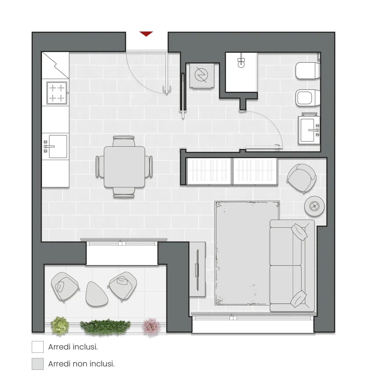 Studio of 43 sqm - Edificio C2 - LivinUp  | Milano - Floor Plan - 1