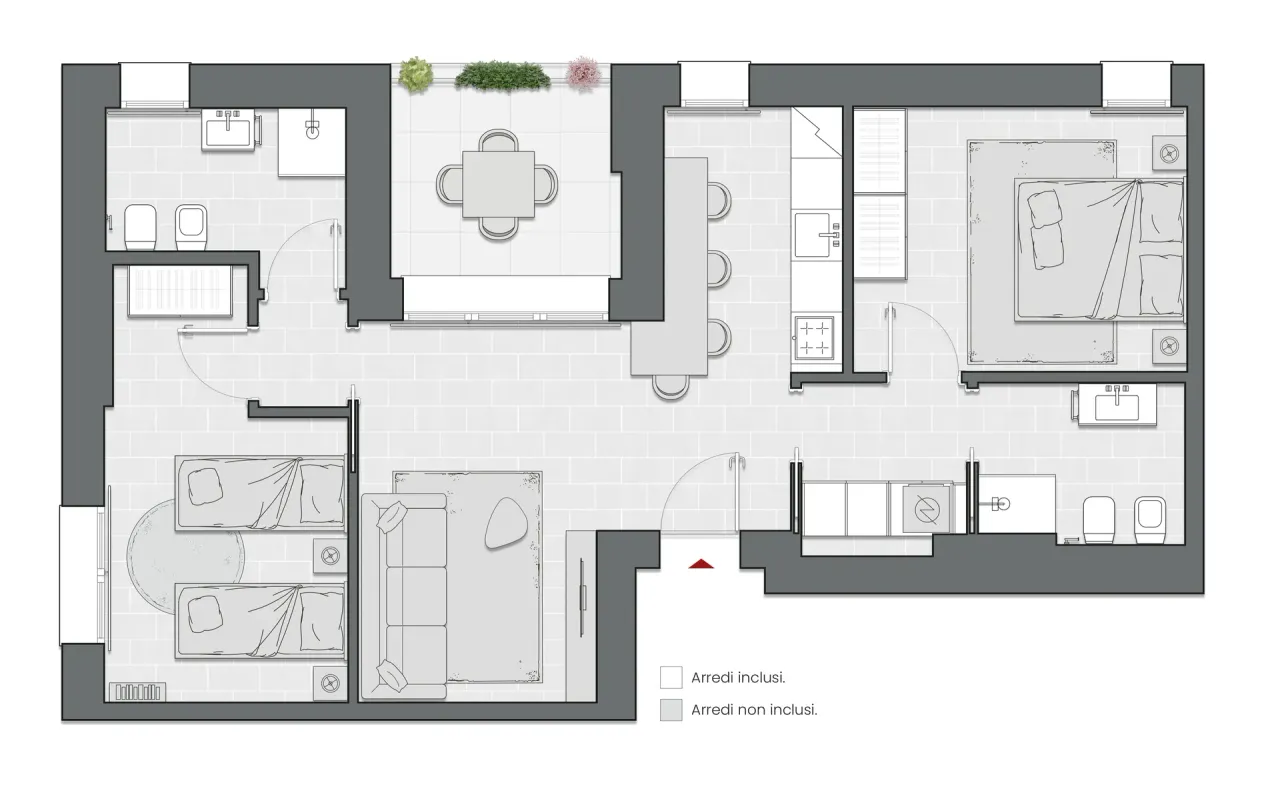 Two Bedrooms of 92 sqm - Edificio C2 - LivinUp  | Milano - Floor Plan - 1