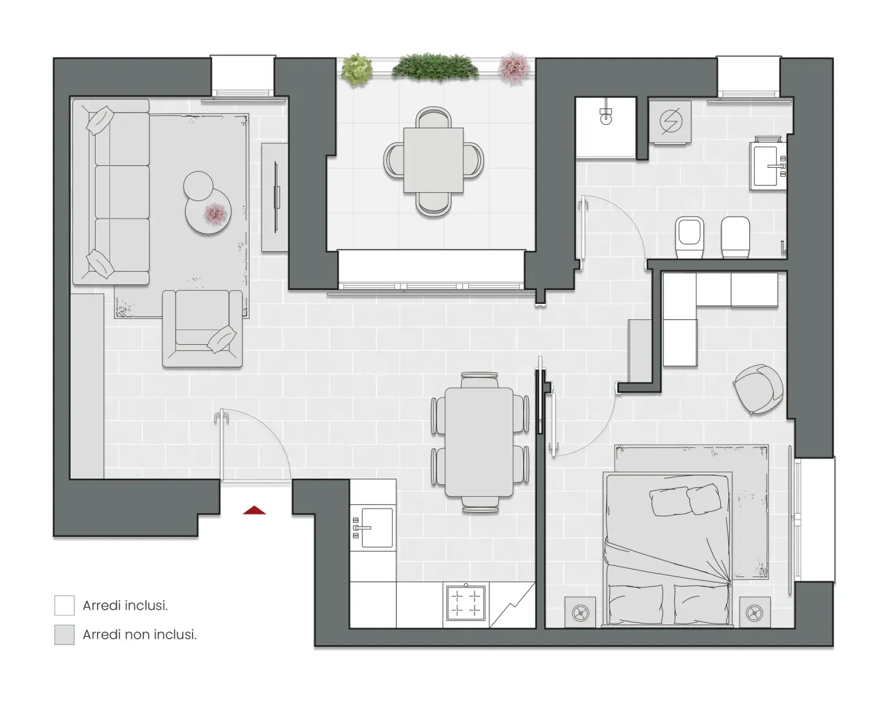 One Bedroom of 70 sqm - Edificio C2 - LivinUp  | Milano - Floor Plan - 1