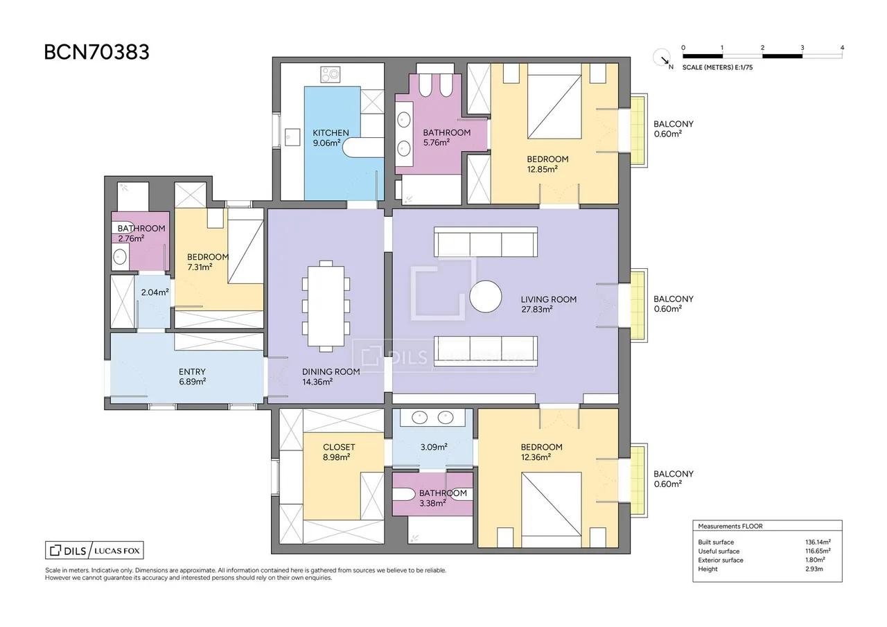 living - Piso de 141m² en venta en Eixample Derecho, Barcelona - Plano del piso - 1