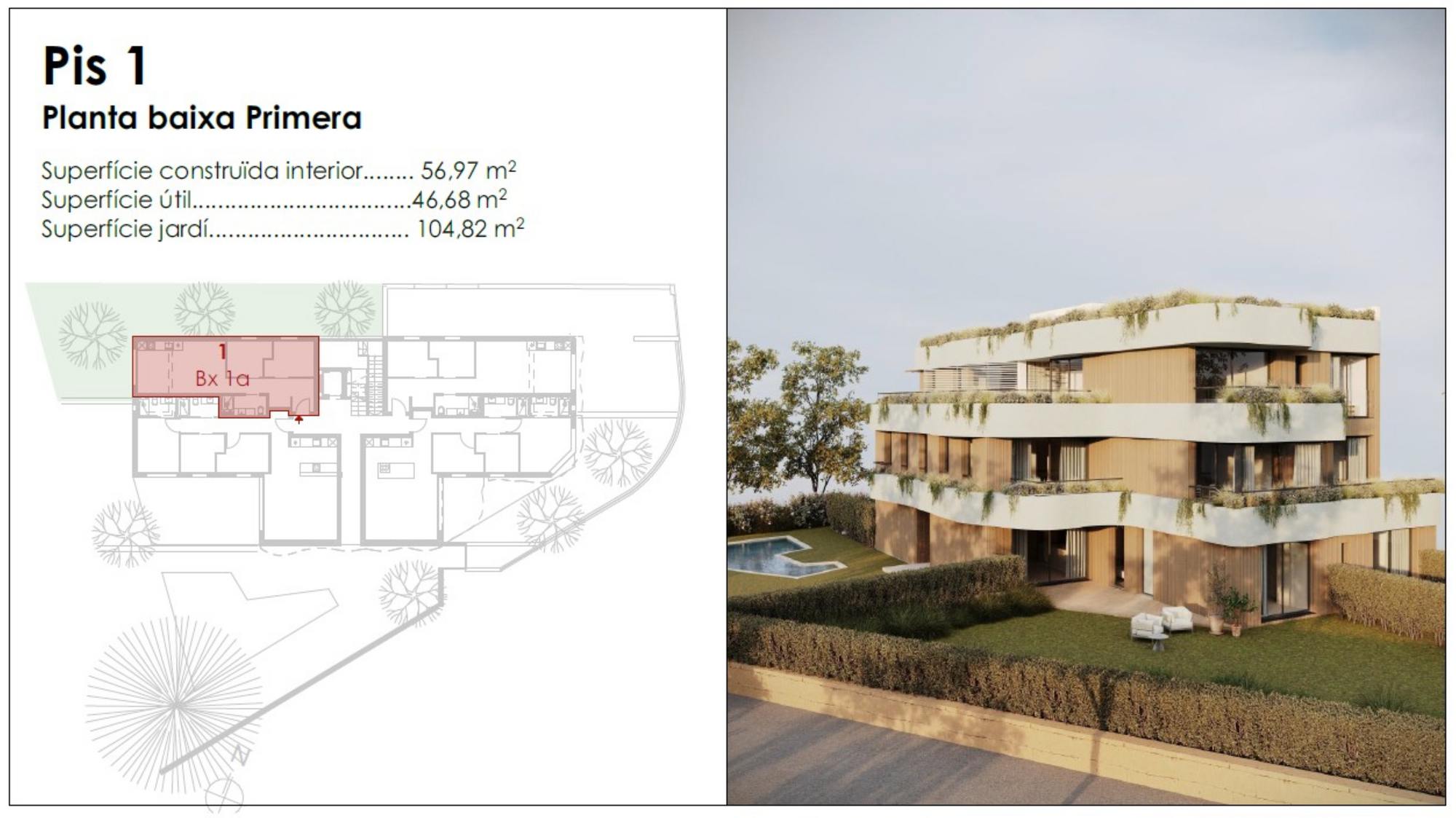 living - Piso de 57m² con 105m² de jardín en venta en Palamós - Plano del piso - 1