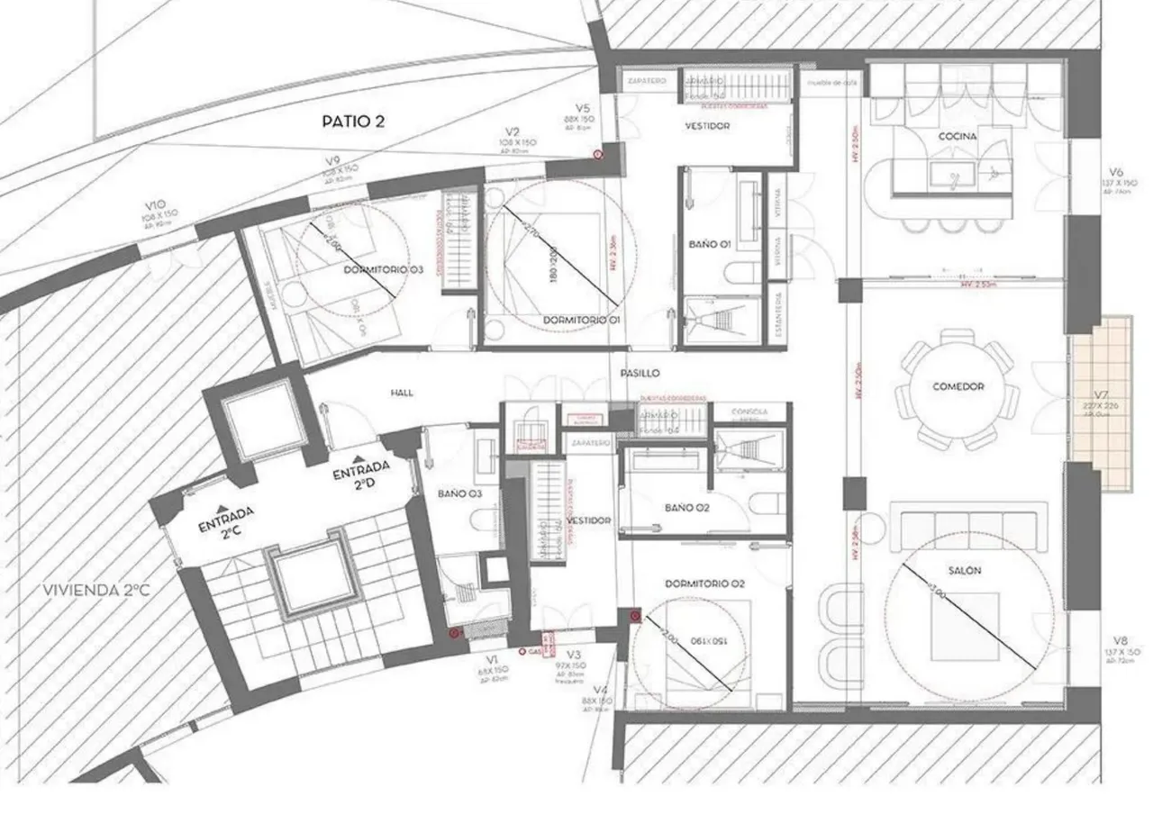 living - Piso de 180m² en venta en Goya, Madrid - Plano del piso - 1