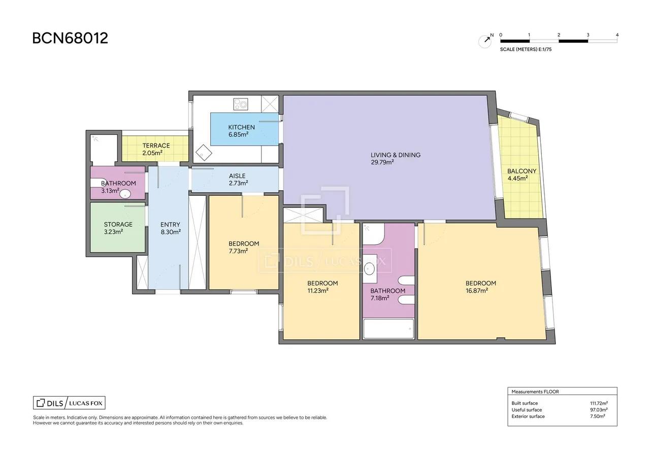 living - 115m² apartment with 7m² terrace for sale in Sant Gervasi - Galvany - Floor Plan - 1
