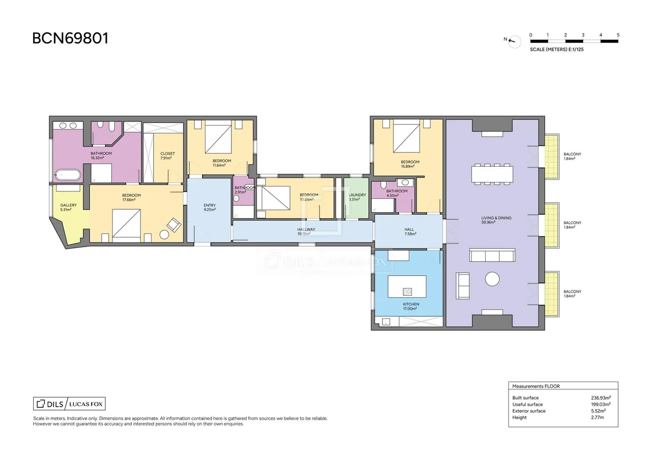 living - 250m² apartment for sale in Eixample Right, Barcelona - Floor Plan - 1