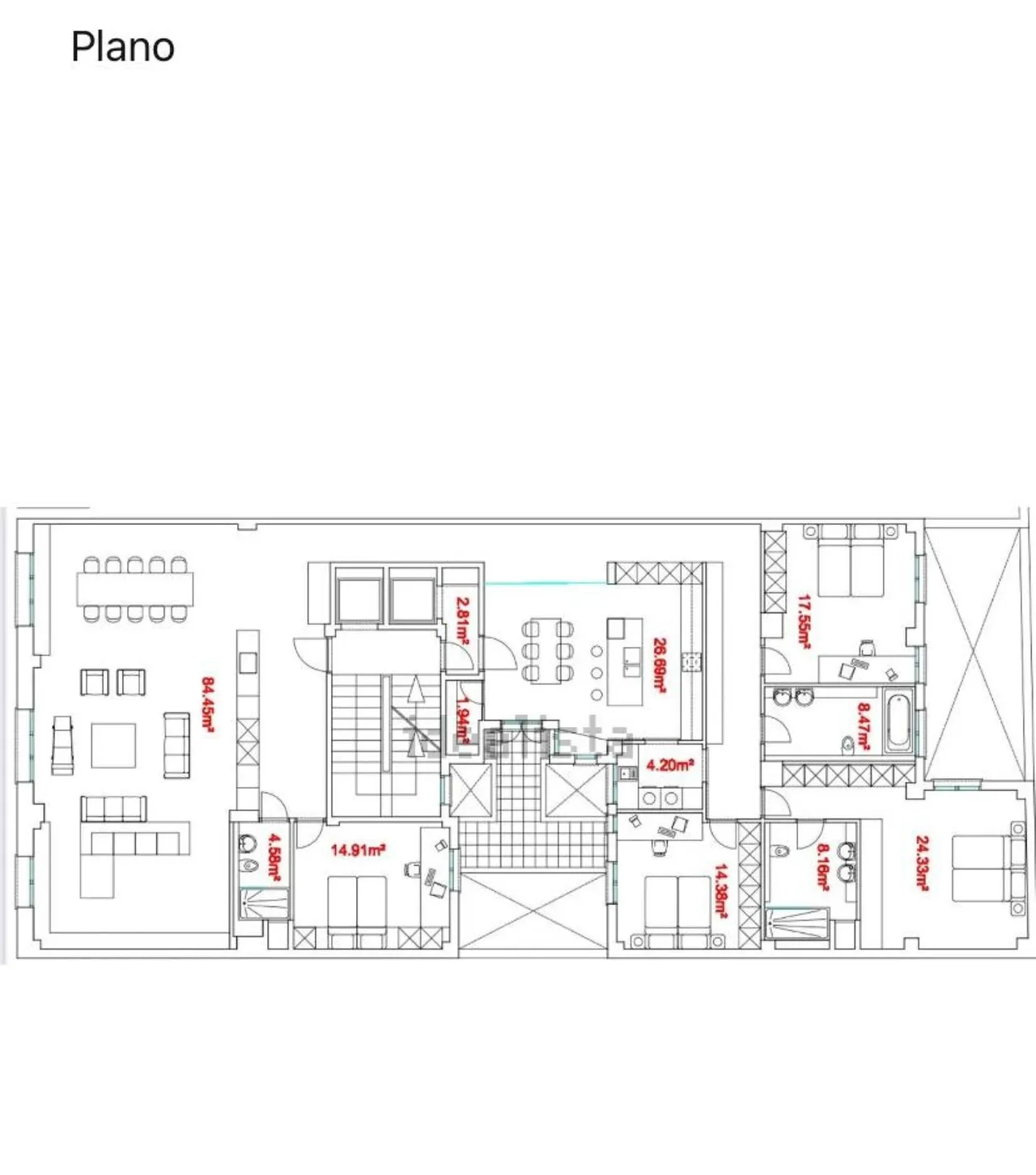 living - 289m² apartment with 6m² terrace for sale in Gran Vía - Floor Plan - 1