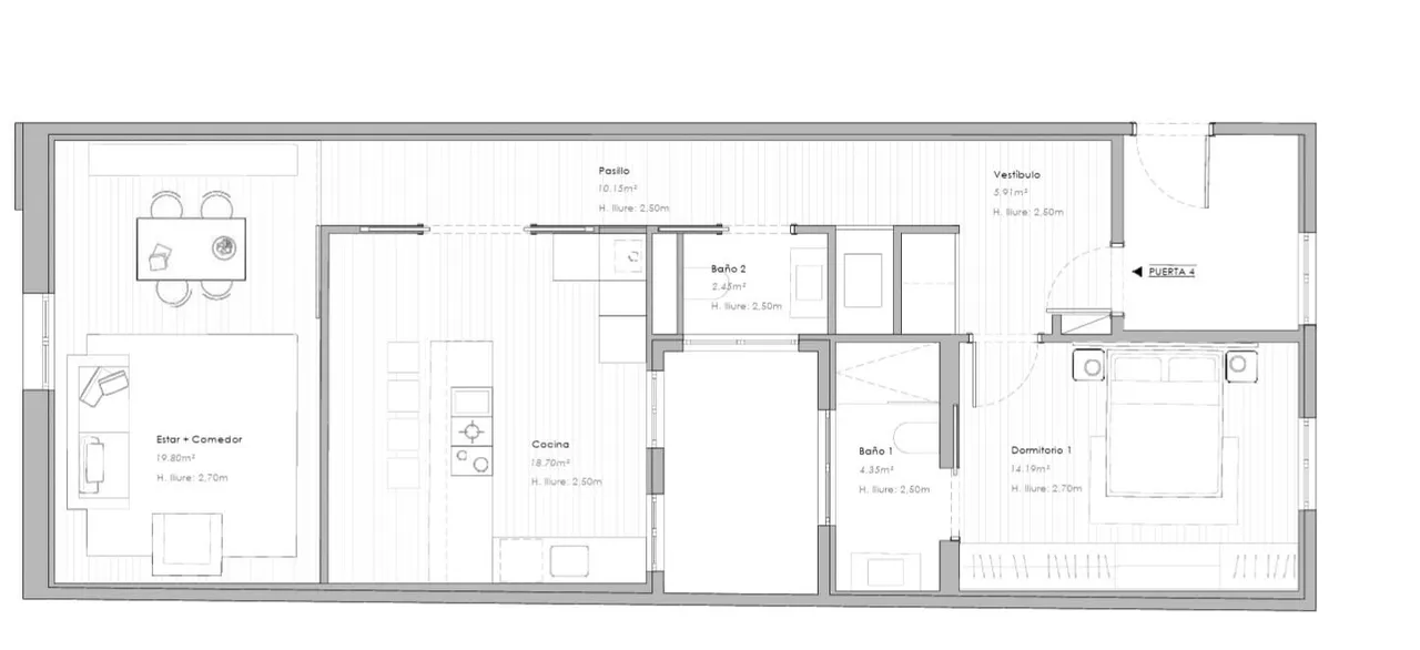 living - 90m² apartment for rent in El Born, Barcelona - Floor Plan - 1