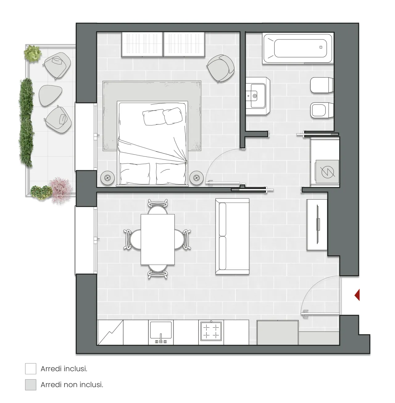 One Bedroom of 56 sqm - Edificio A3 - LivinUp  | Milano - Floor Plan - 1