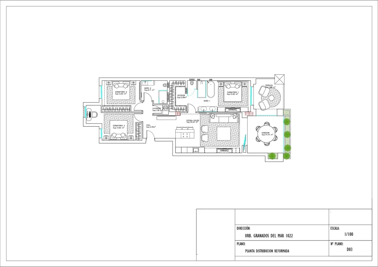 living - 134m² apartment with 20m² terrace for sale in New Golden Mile - Floor Plan - 1