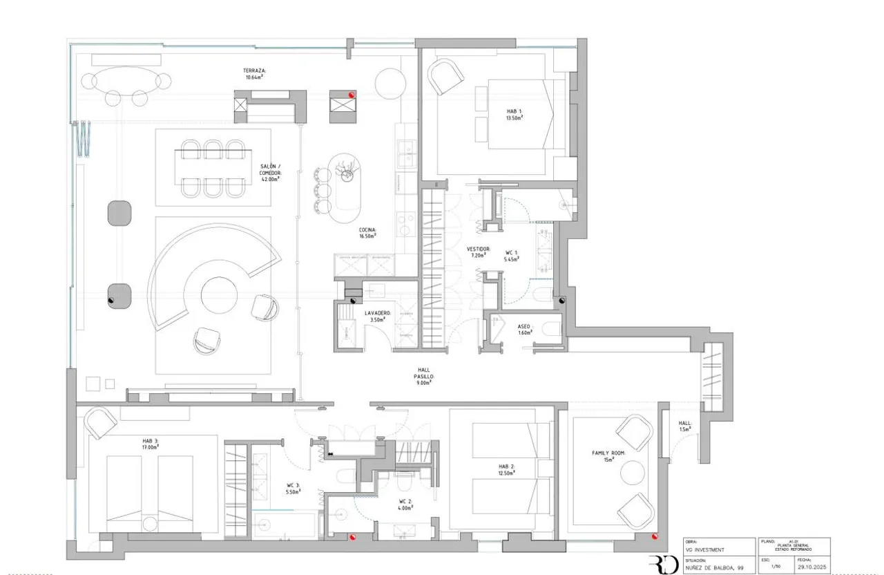 living - 200m² apartment with 18m² terrace for sale in Castellana - Floor Plan - 1