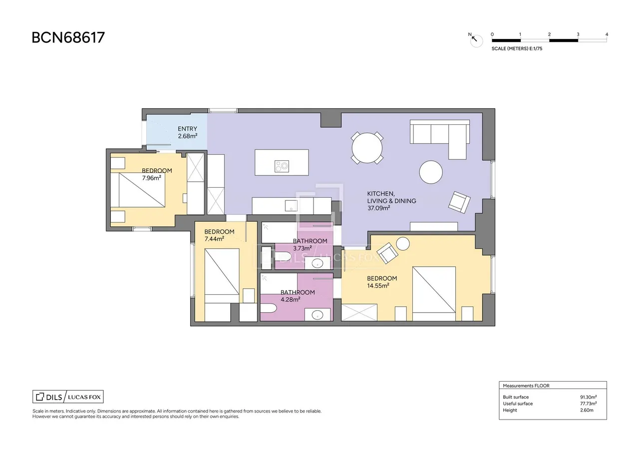 living - 96m² apartment for sale in Eixample Right, Barcelona - Floor Plan - 1