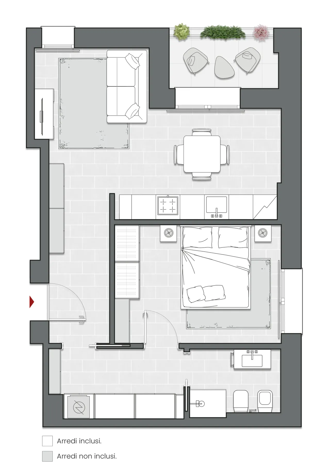 Bilocale di 66 m2 - Edificio C1 - LivinUp  | Milano - Floor Plan - 1