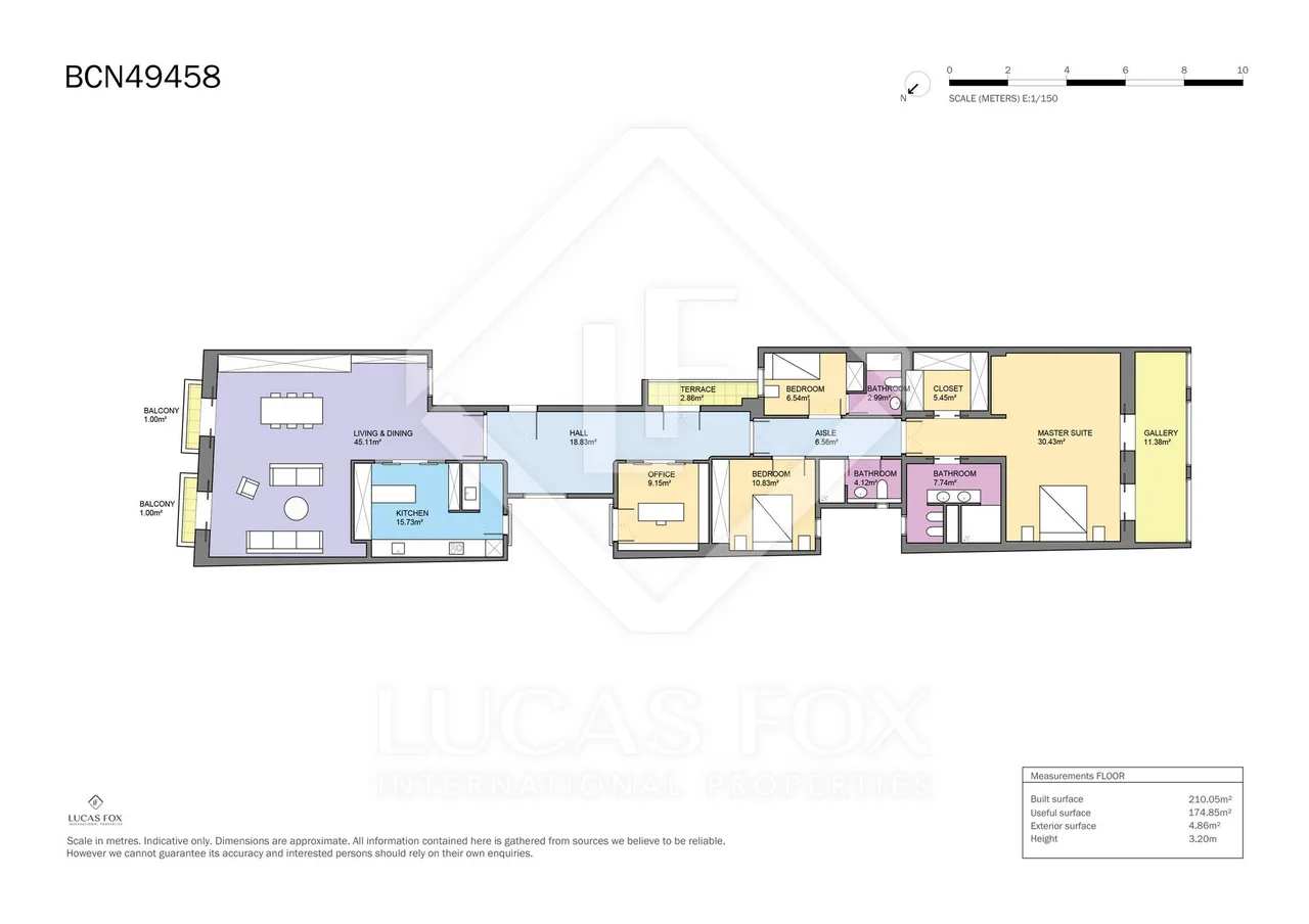 living - 210m² apartment for sale in Eixample Right, Barcelona - Floor Plan - 1