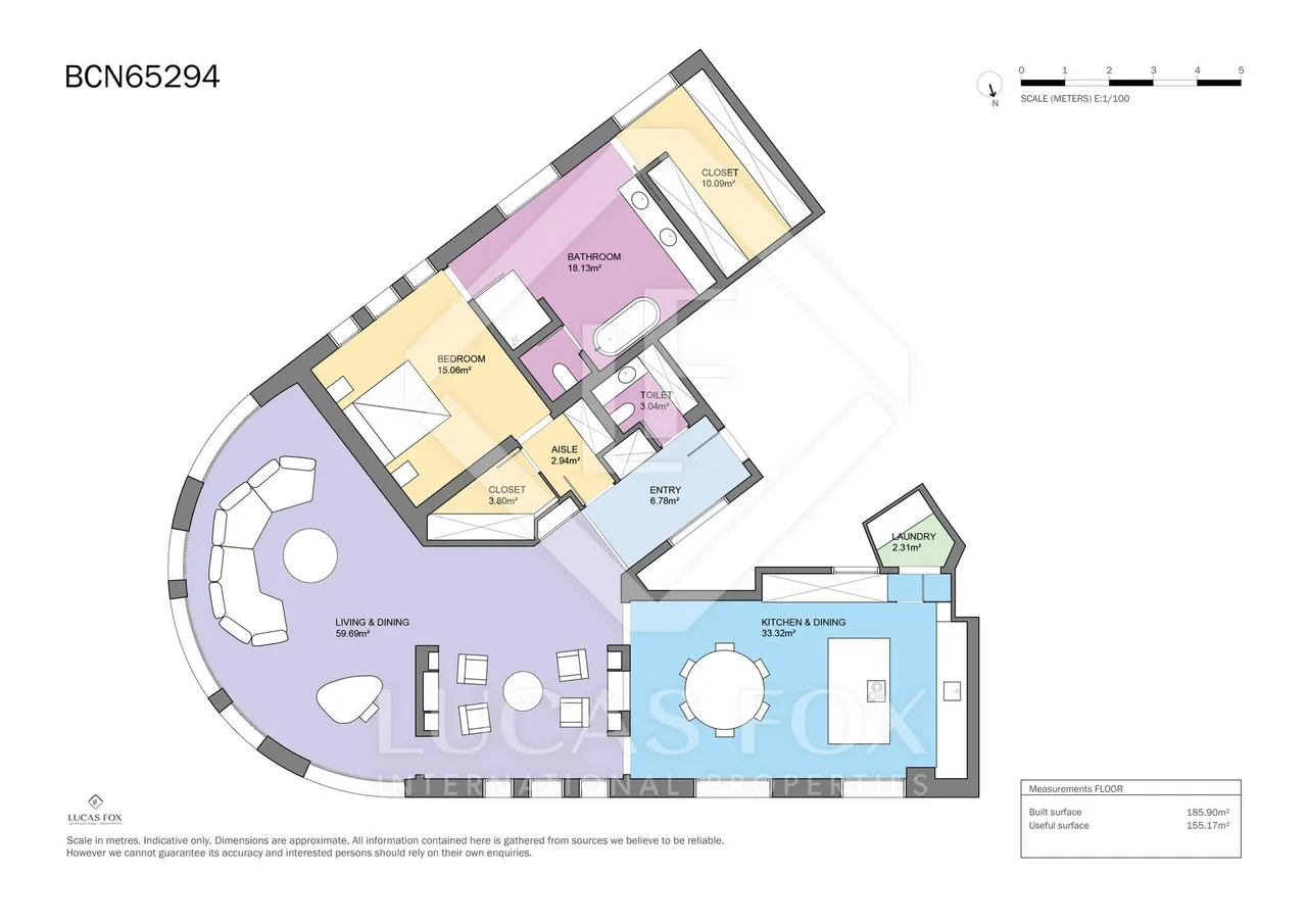 living - 185m² apartment for sale in Turó Park, Barcelona - Floor Plan - 1