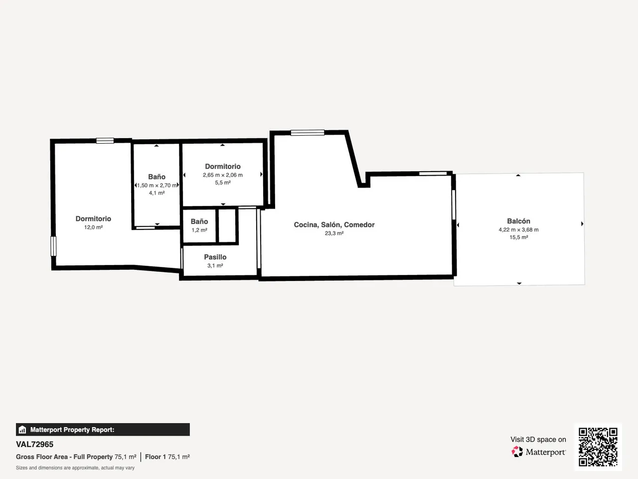 living - Ático de 60m² con 15m² terraza en alquiler en Extramurs - Plano del piso - 1