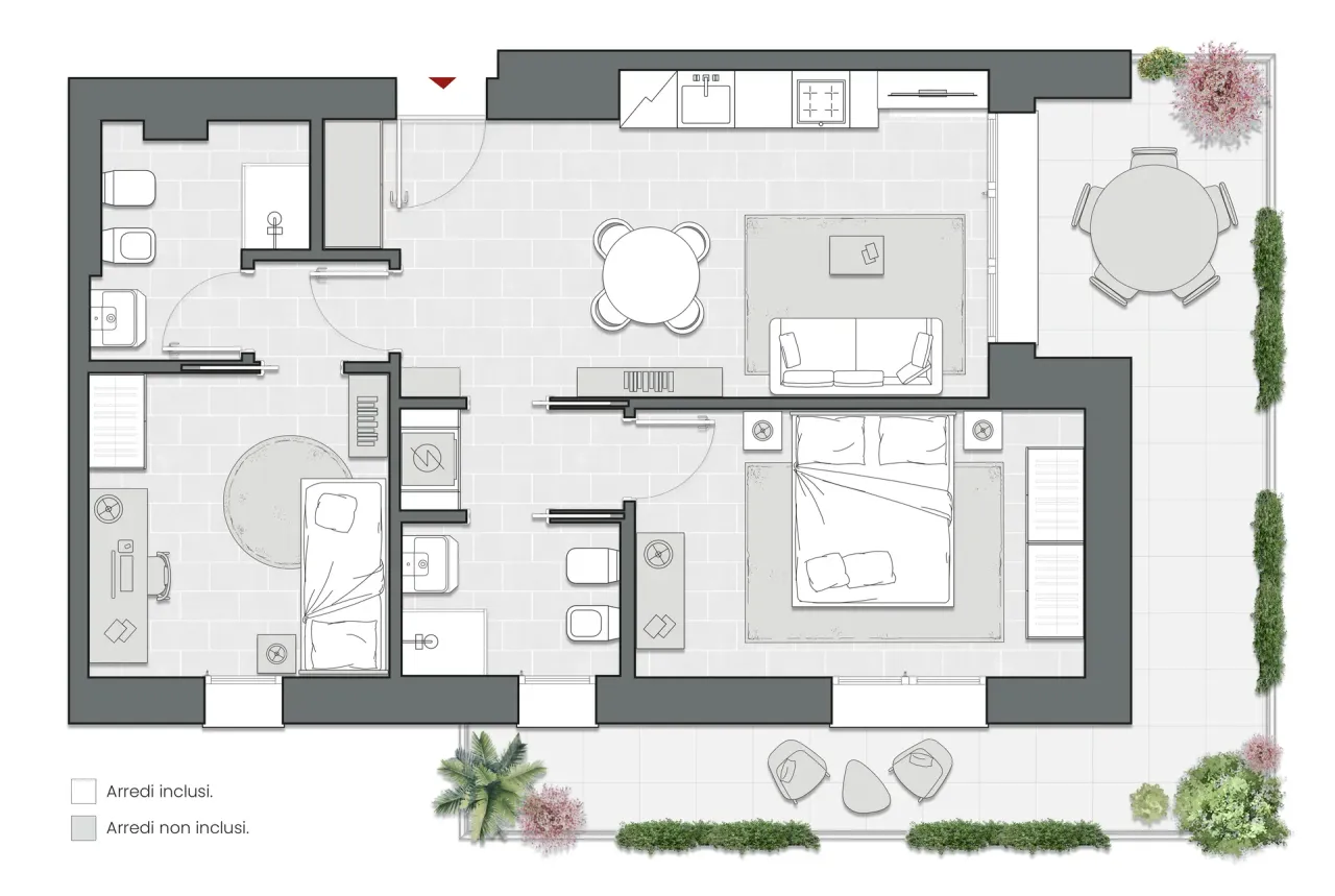Two Bedrooms Compact of 88 sqm - Edificio A1 - LivinUp  | Milano - Floor Plan - 1