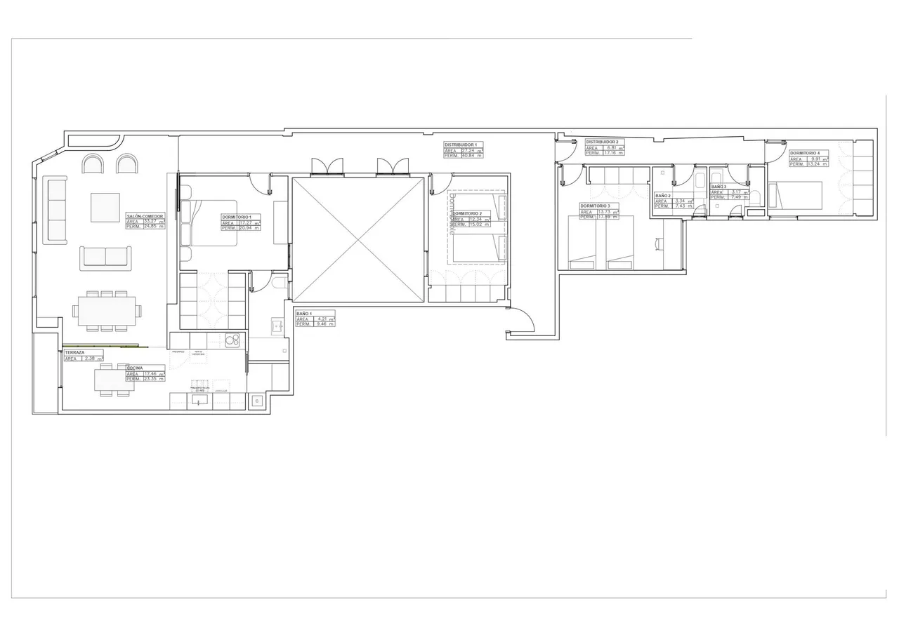 living - Piso de 193m² en venta en Sant Francesc, Valencia - Plano del piso - 1
